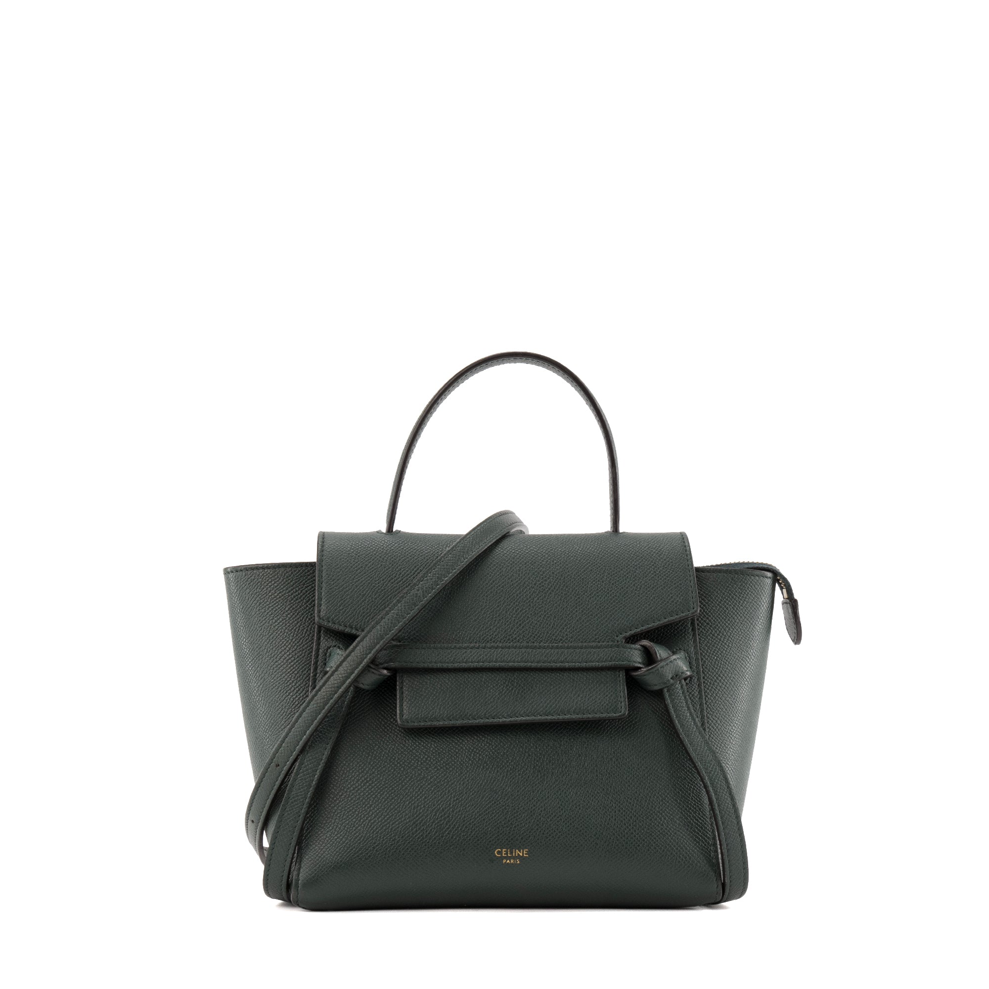 CELINE - Sac à bandoulière Nano Belt Celine en cuir grainé vert foncé