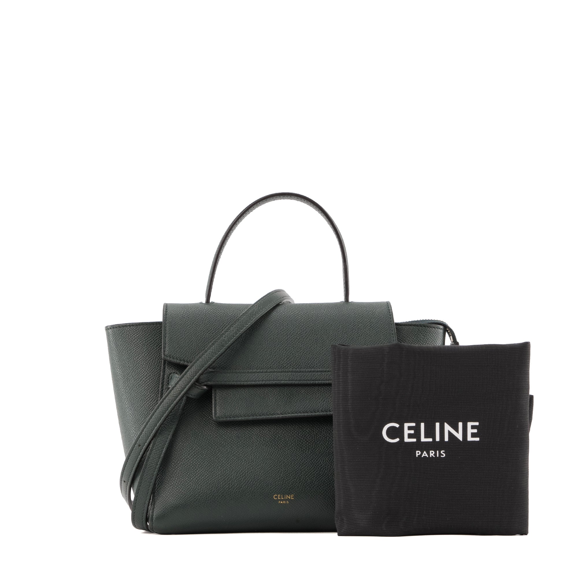 CELINE - Sac à bandoulière Nano Belt Celine en cuir grainé vert foncé