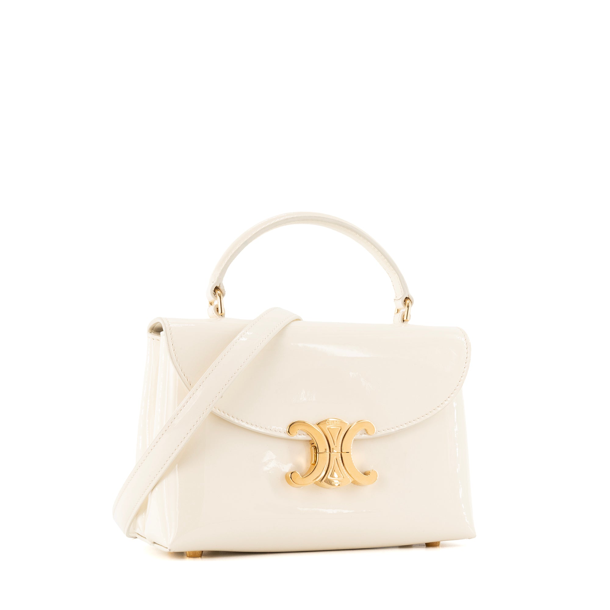 CELINE - Sac à bandoulière Nino Teen Celine en cuir verni écru