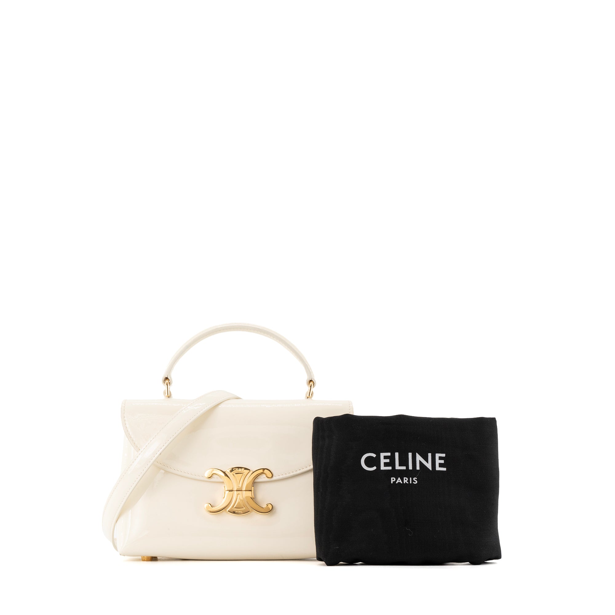 CELINE - Sac à bandoulière Nino Teen Celine en cuir verni écru