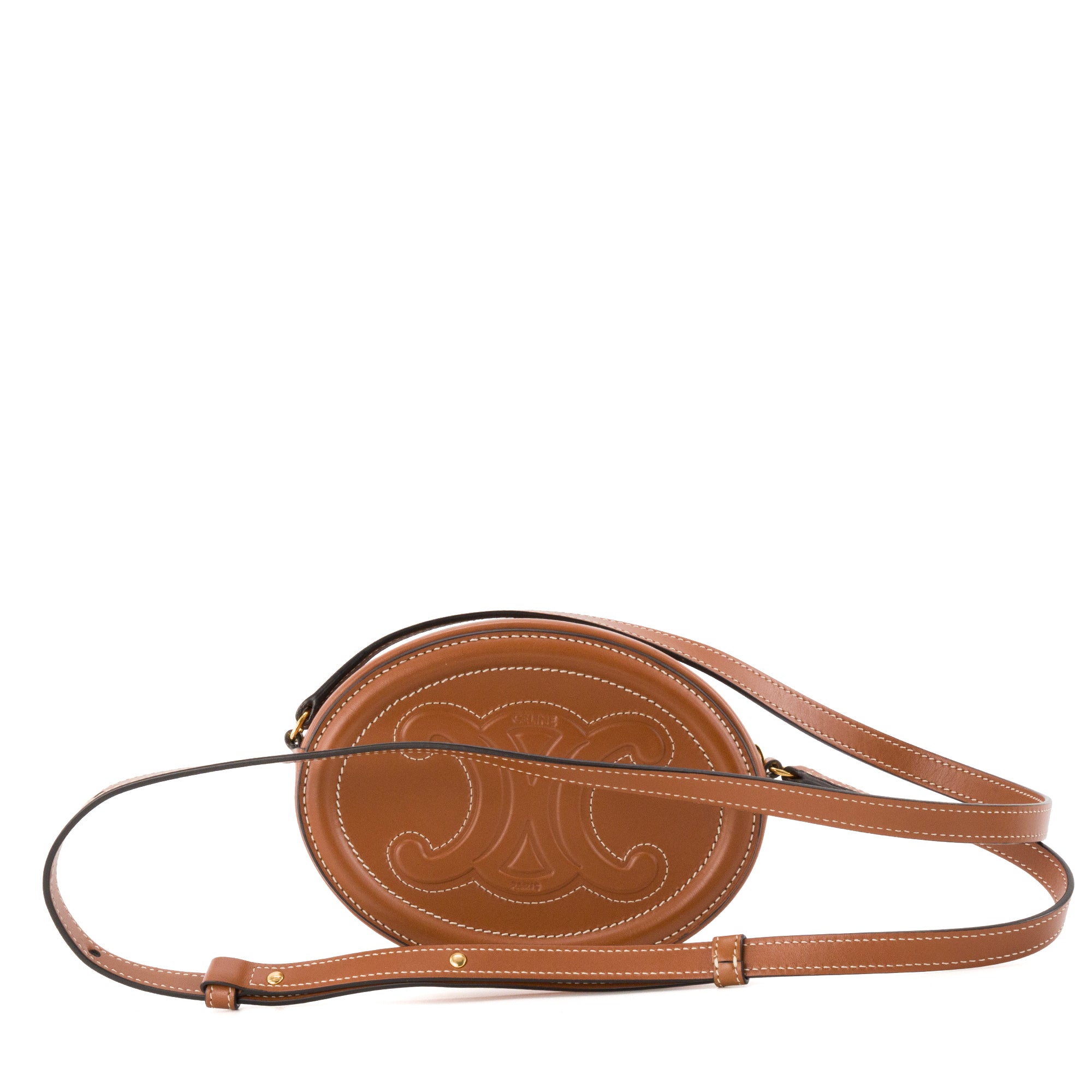 CELINE - Sac à bandoulière Oval Triomphe Celine en cuir lisse marron