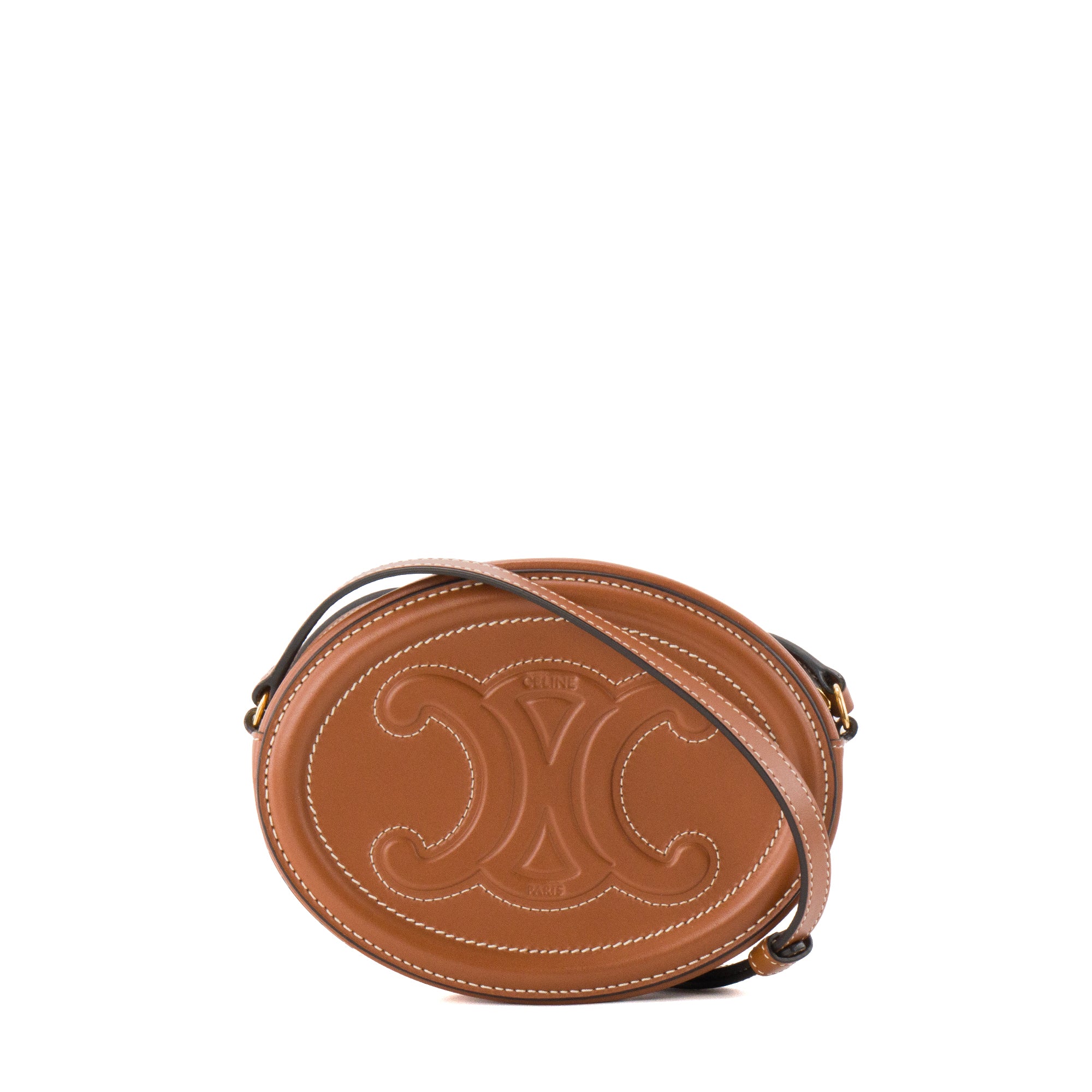 CELINE - Sac à bandoulière Oval Triomphe Celine en cuir lisse marron