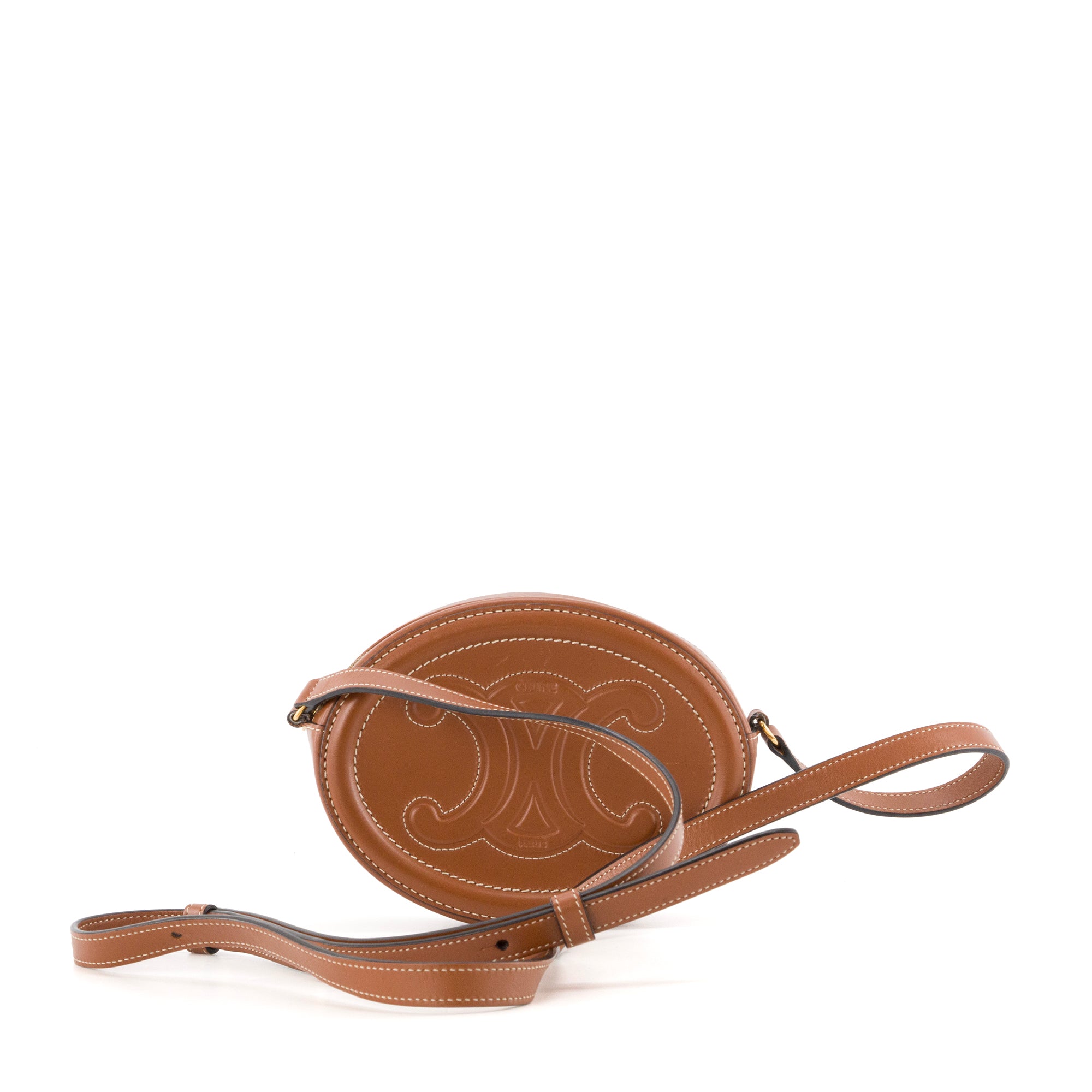 CELINE - Sac à bandoulière Oval Triomphe Celine en cuir lisse marron