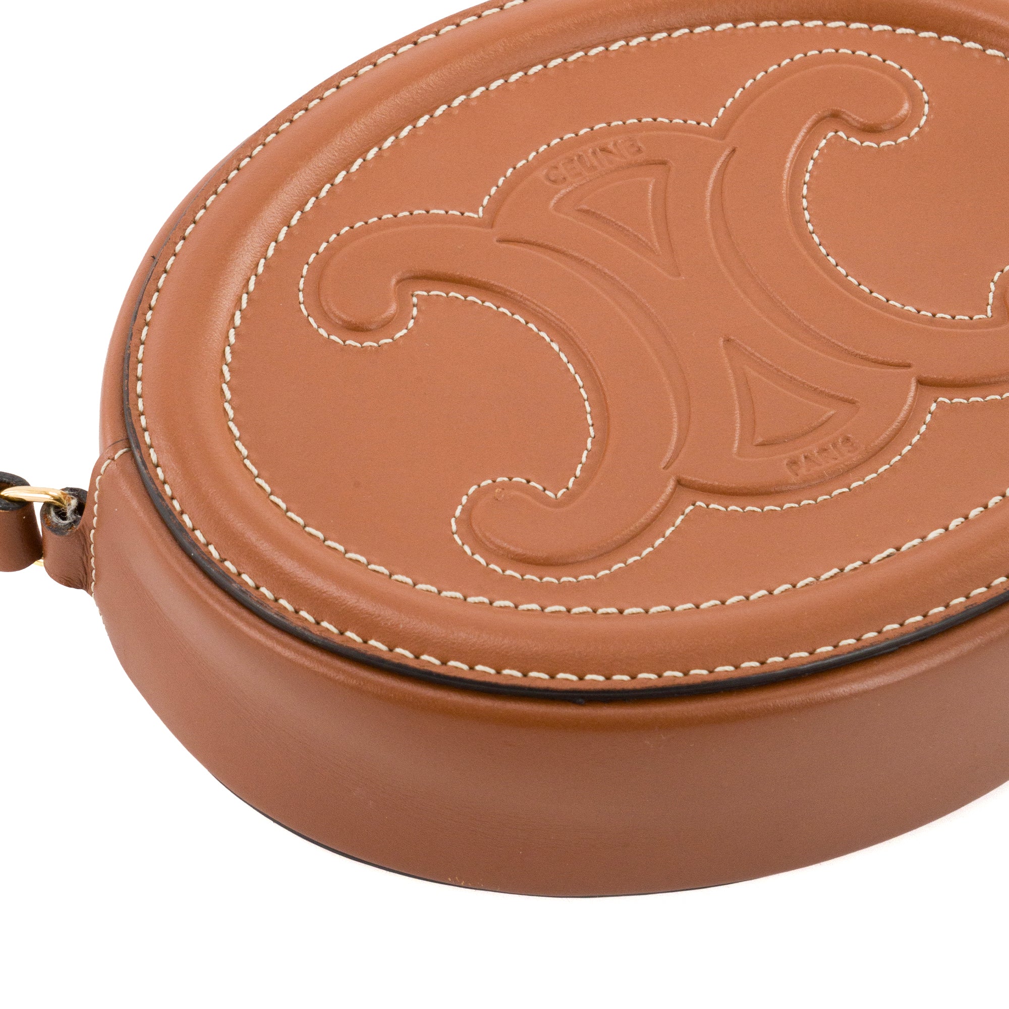 CELINE - Sac à bandoulière Oval Triomphe Celine en cuir lisse marron