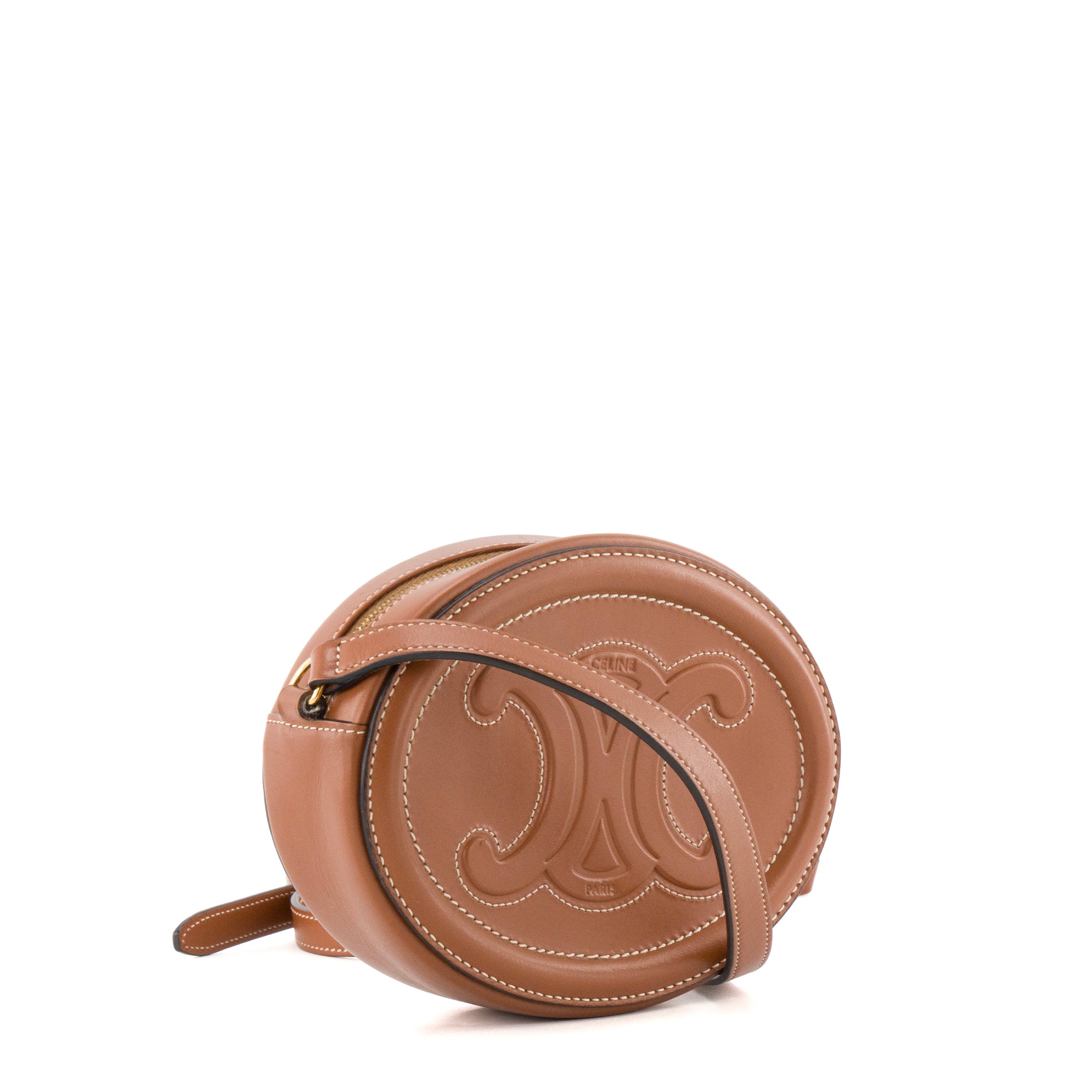 CELINE - Sac à bandoulière Oval Triomphe Celine en cuir lisse marron
