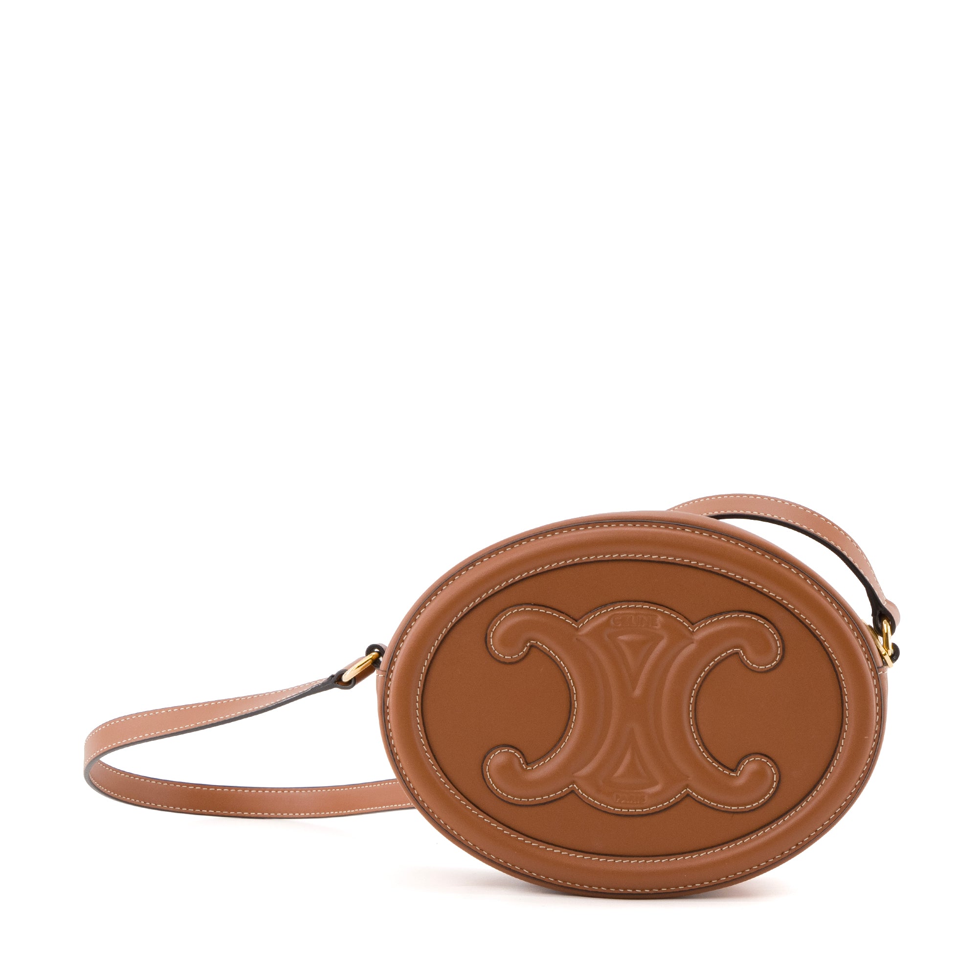 CELINE - Sac à bandoulière Ovale Triomphe Celine en cuir lisse marron