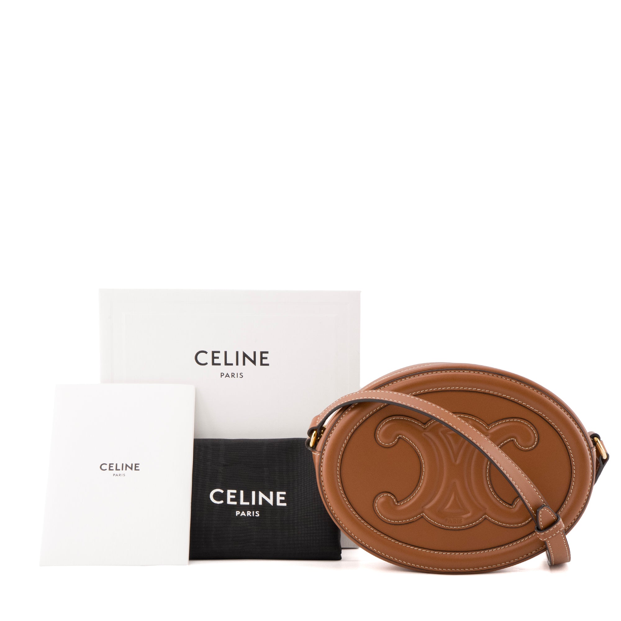 CELINE - Sac à bandoulière Ovale Triomphe Celine en cuir lisse marron