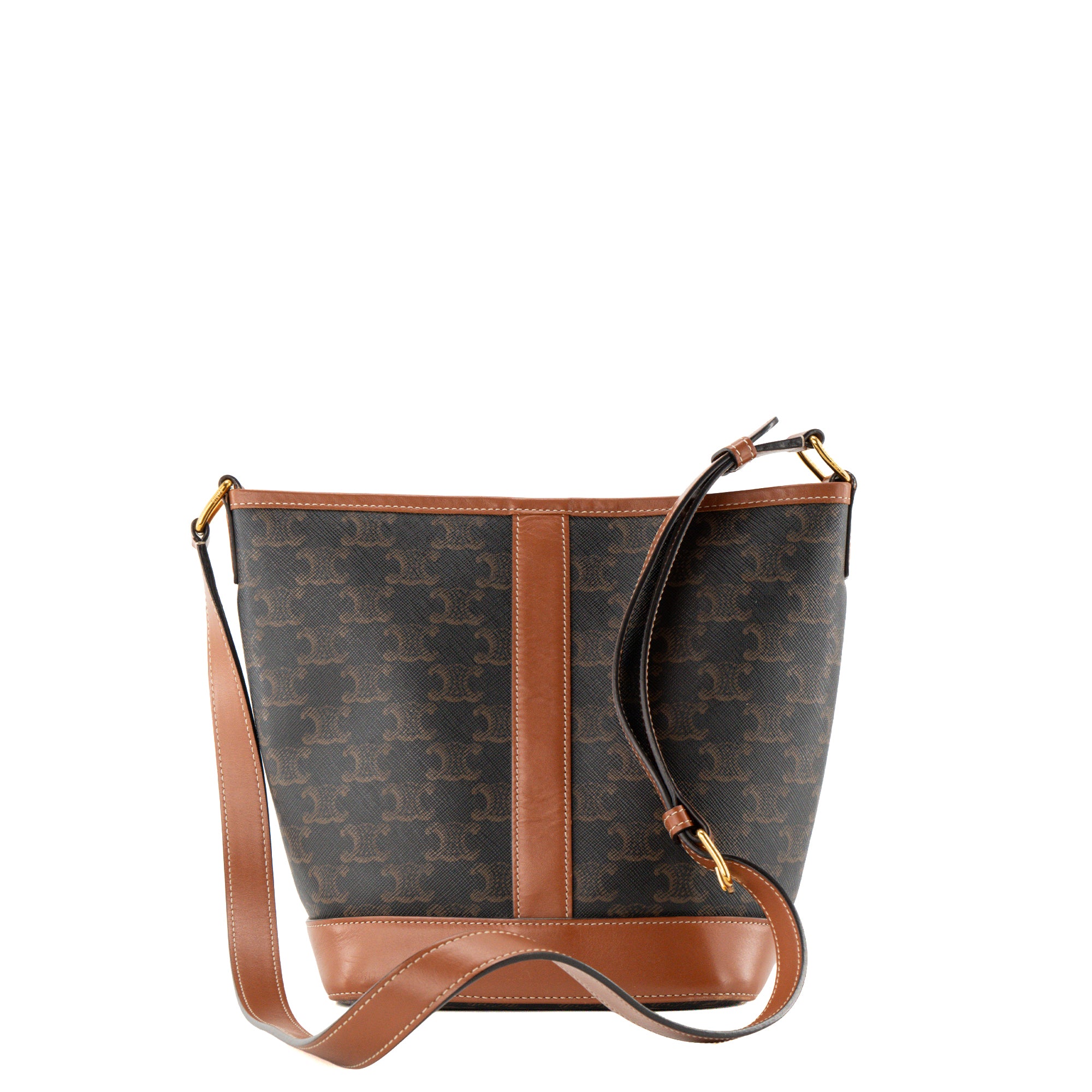 CELINE - Sac à bandoulière Seau PM Celine en toile enduite Triomphe marron