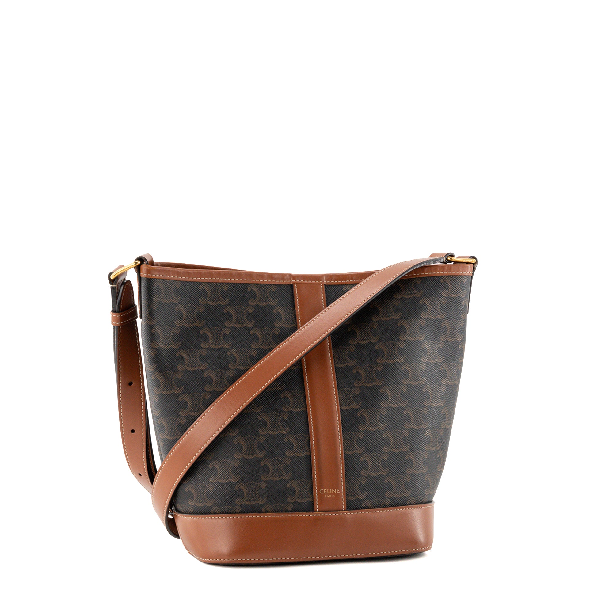 CELINE - Sac à bandoulière Seau PM Celine en toile enduite Triomphe marron