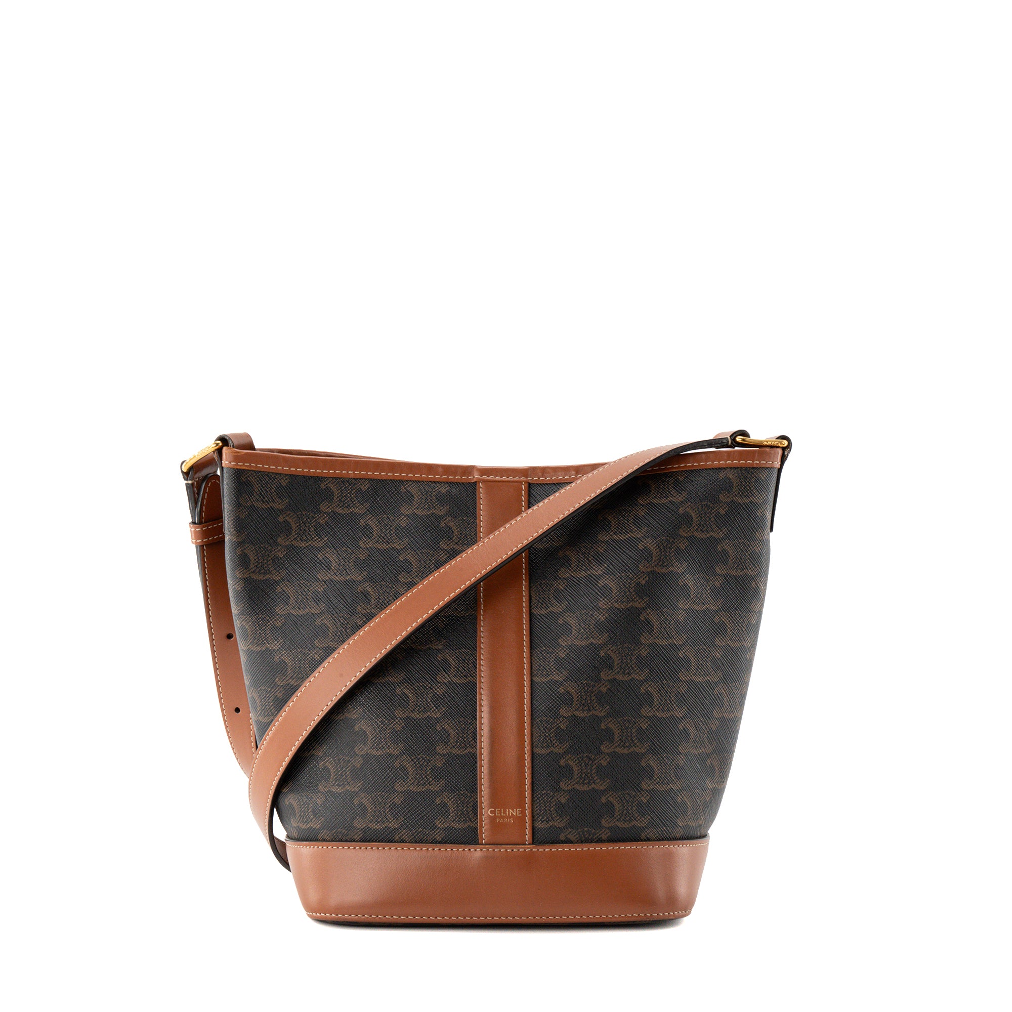 CELINE - Sac à bandoulière Seau PM Celine en toile enduite Triomphe marron