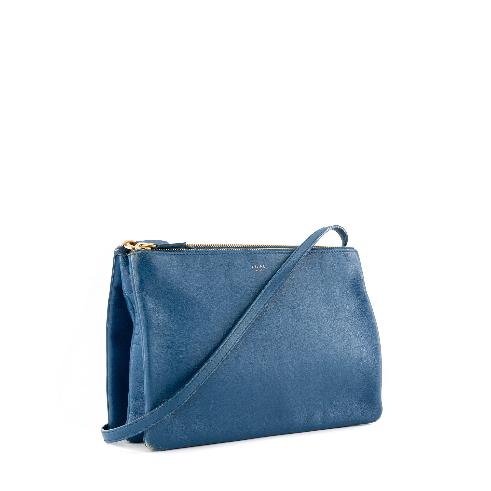CELINE - Sac à bandoulière Trio Celine en cuir lisse bleu