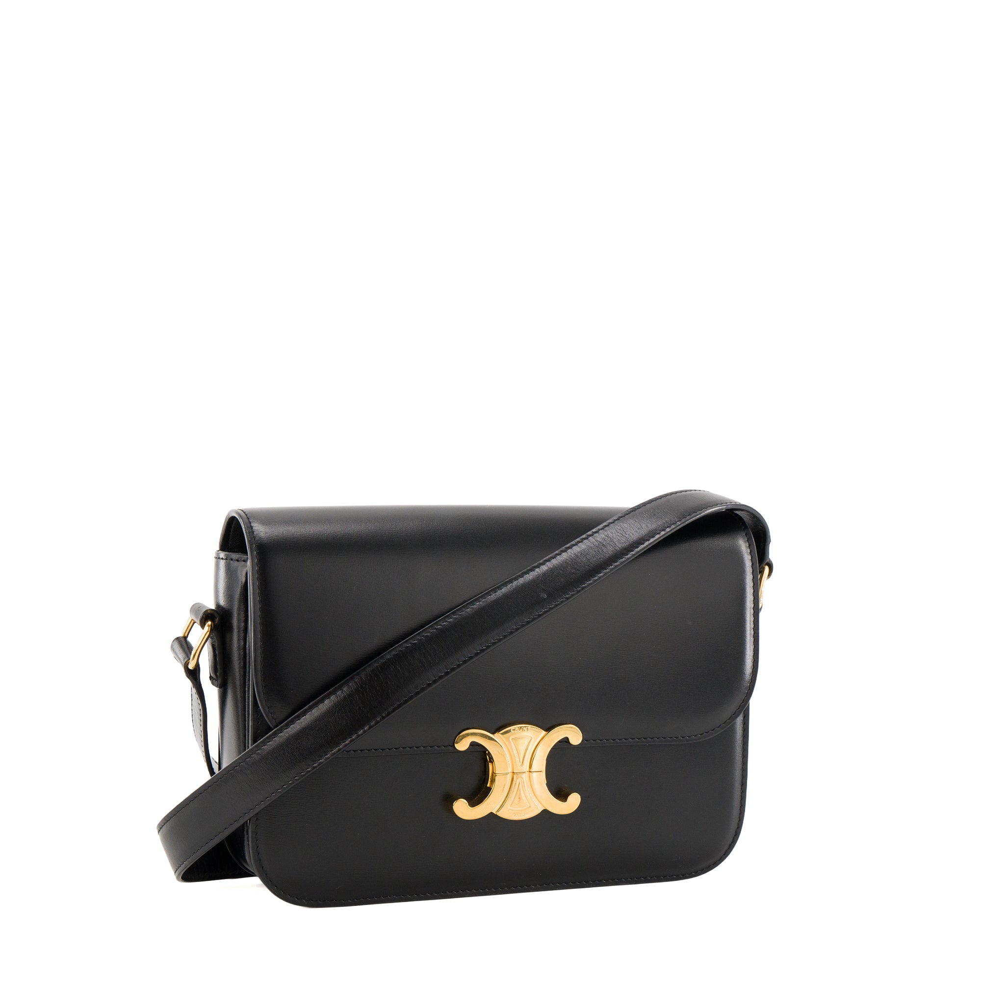 CELINE - Sac à bandoulière Triomphe Celine en cuir box noir