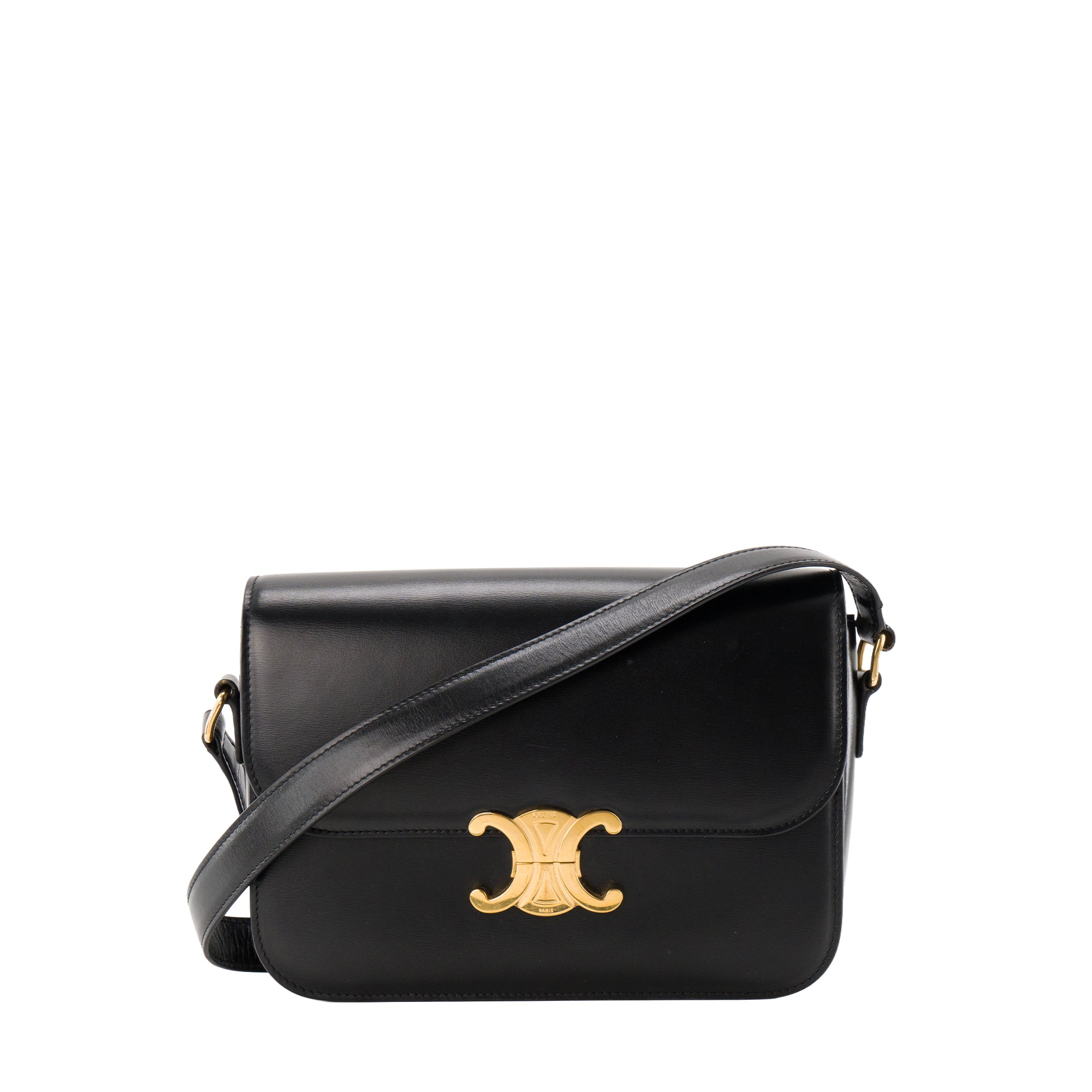 CELINE - Sac à bandoulière Triomphe Celine en cuir box noir