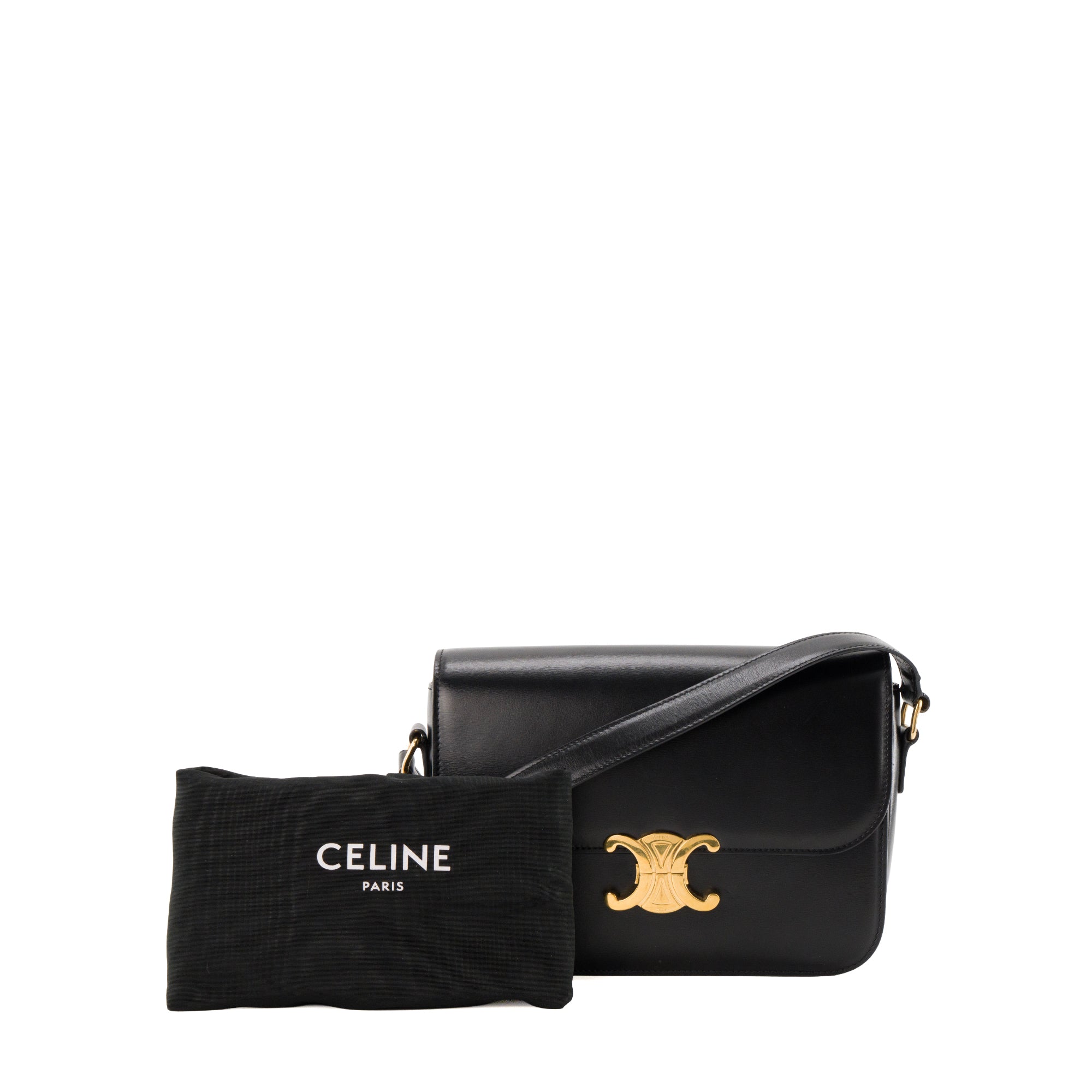 CELINE - Sac à bandoulière Triomphe Celine en cuir box noir