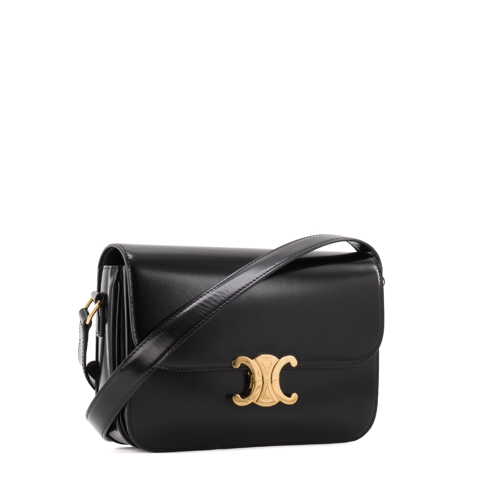 CELINE - Sac à bandoulière Triomphe Celine en cuir box noir