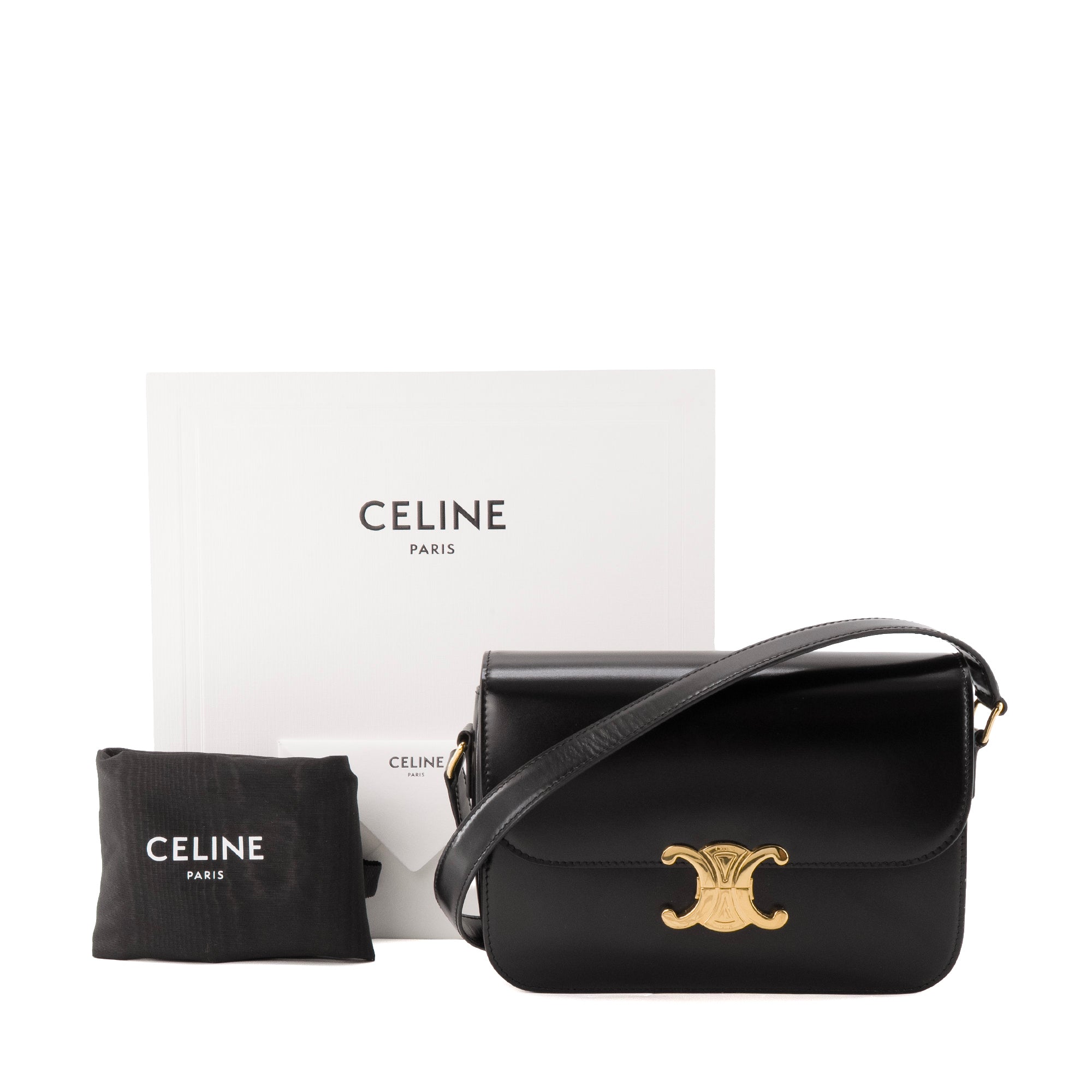 CELINE - Sac à bandoulière Triomphe Celine en cuir box noir