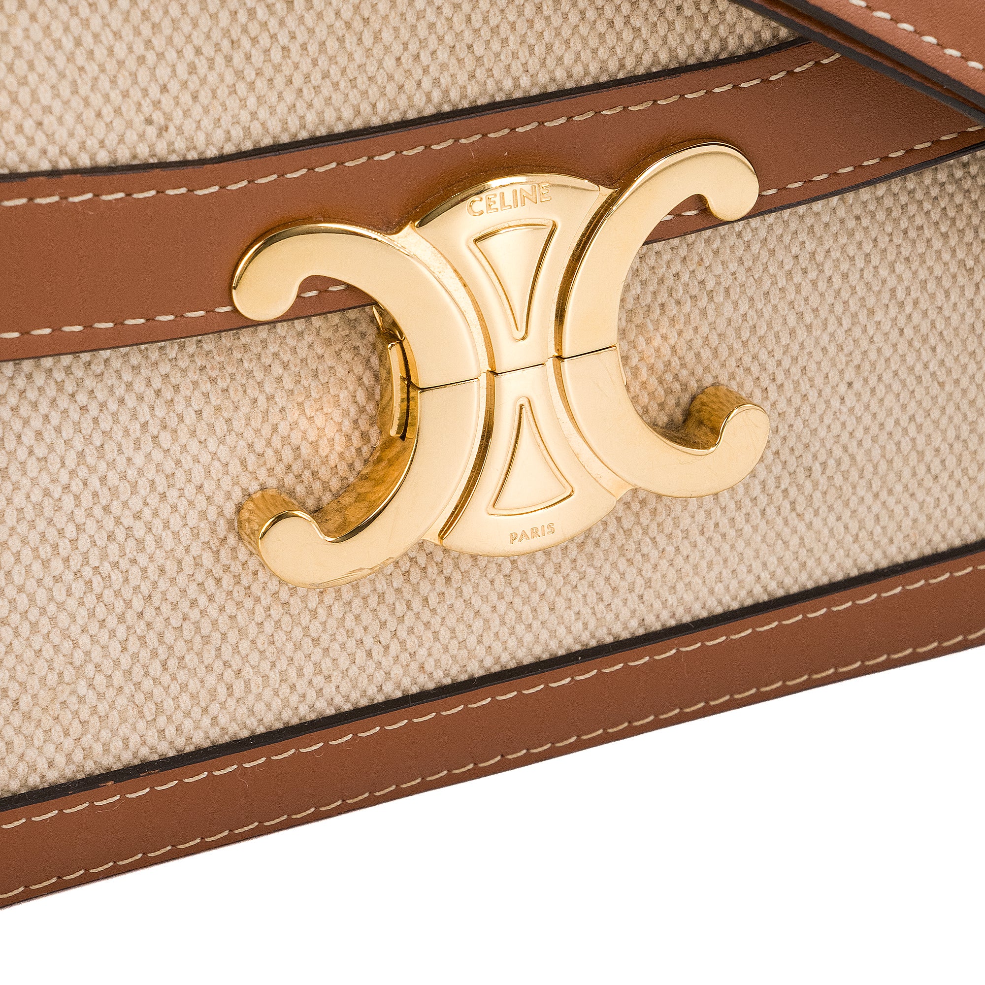 CELINE - Sac à bandoulière Triomphe Celine en cuir tan et toile beige