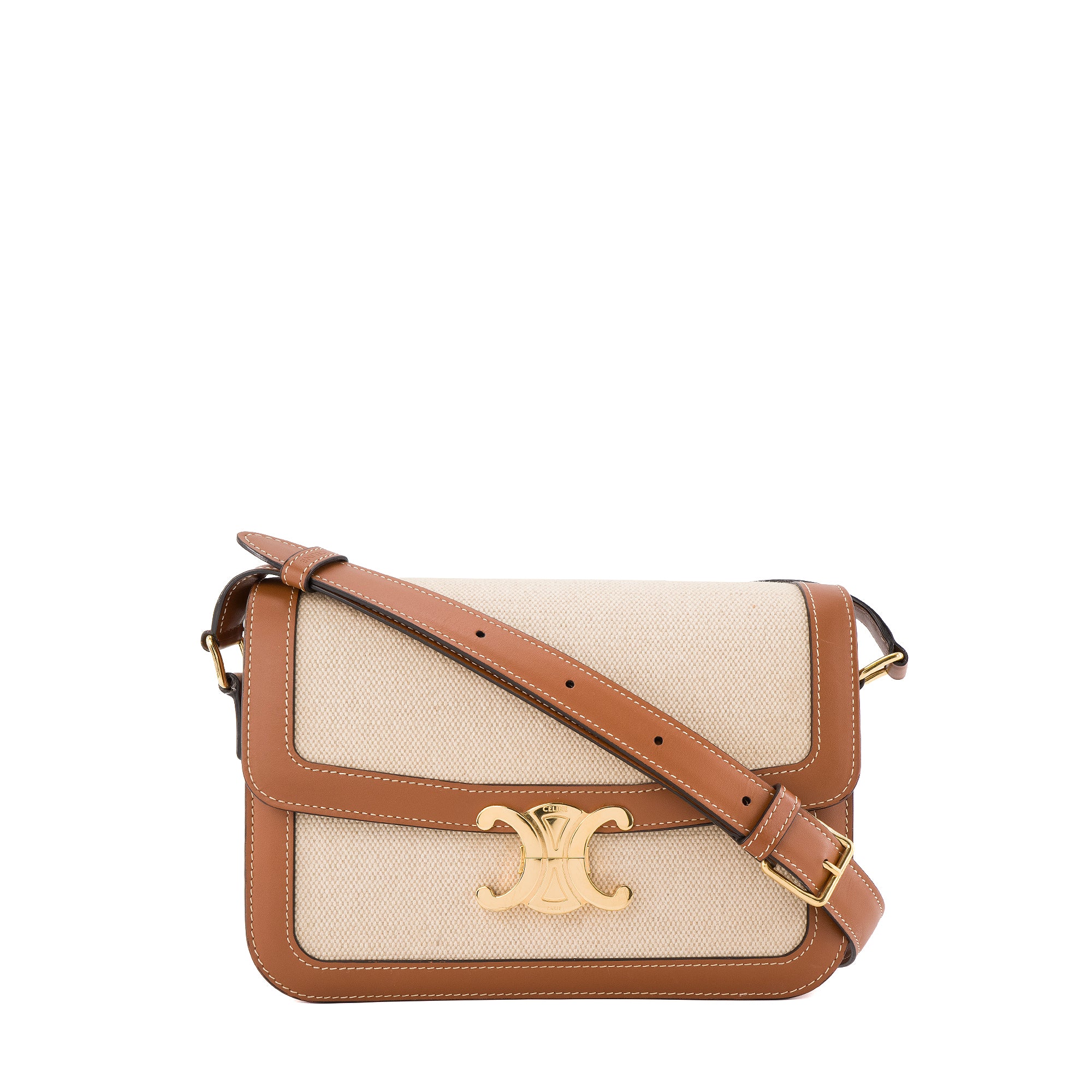 CELINE - Sac à bandoulière Triomphe Celine en cuir tan et toile beige