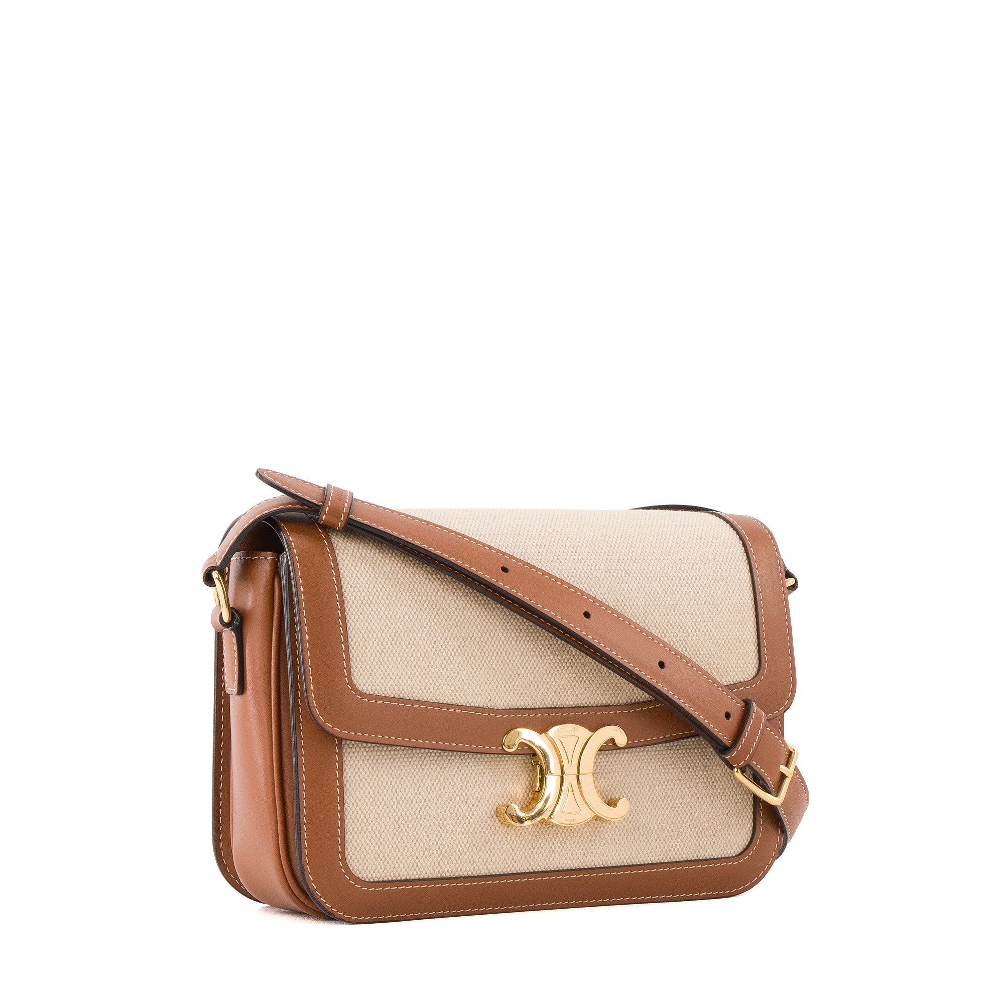 CELINE - Sac à bandoulière Triomphe Celine en cuir tan et toile beige