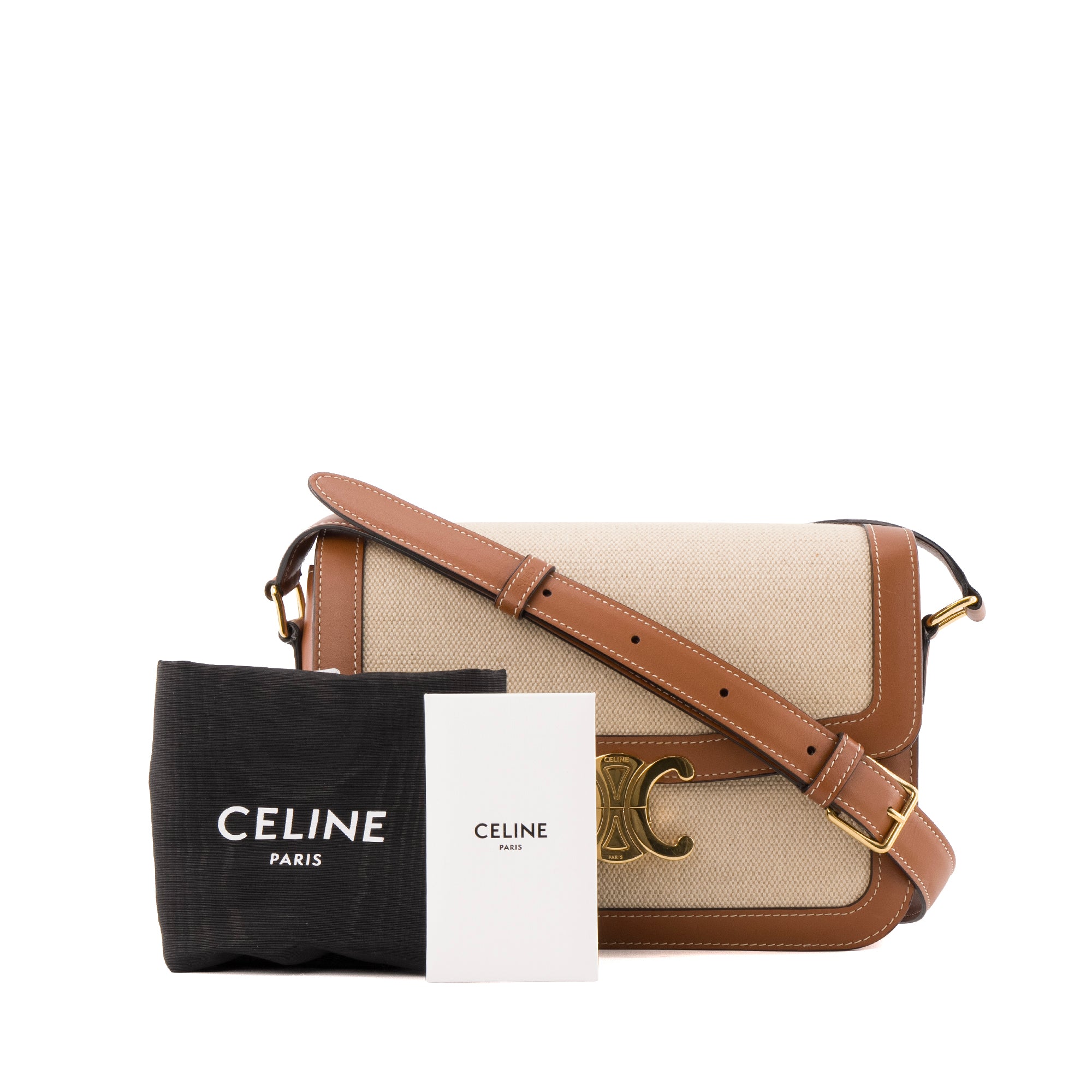 CELINE - Sac à bandoulière Triomphe Celine en cuir tan et toile beige