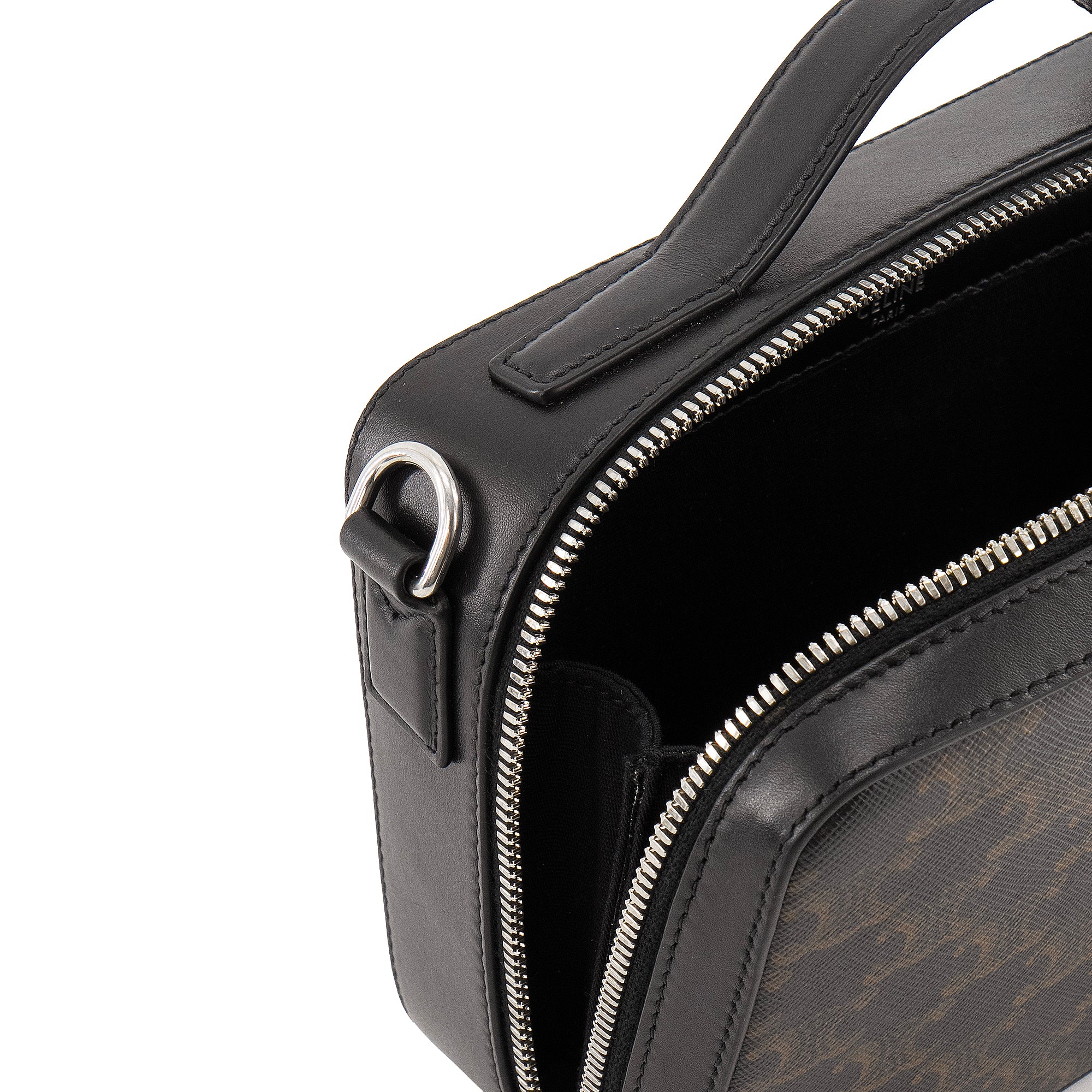 CELINE - Sac à bandoulière Triomphe Celine en cuir noir et toile enduite