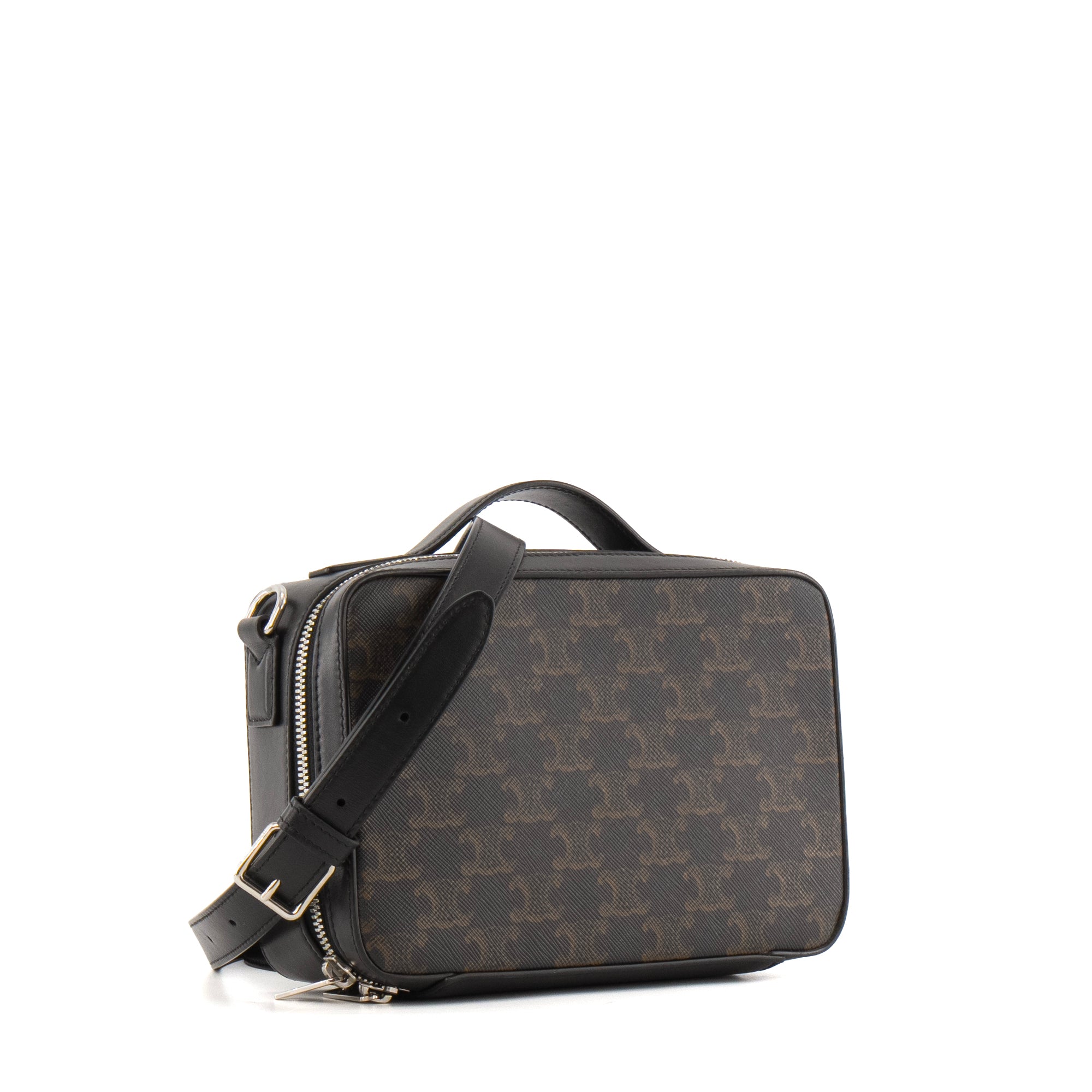 CELINE - Sac à bandoulière Triomphe Celine en cuir noir et toile enduite