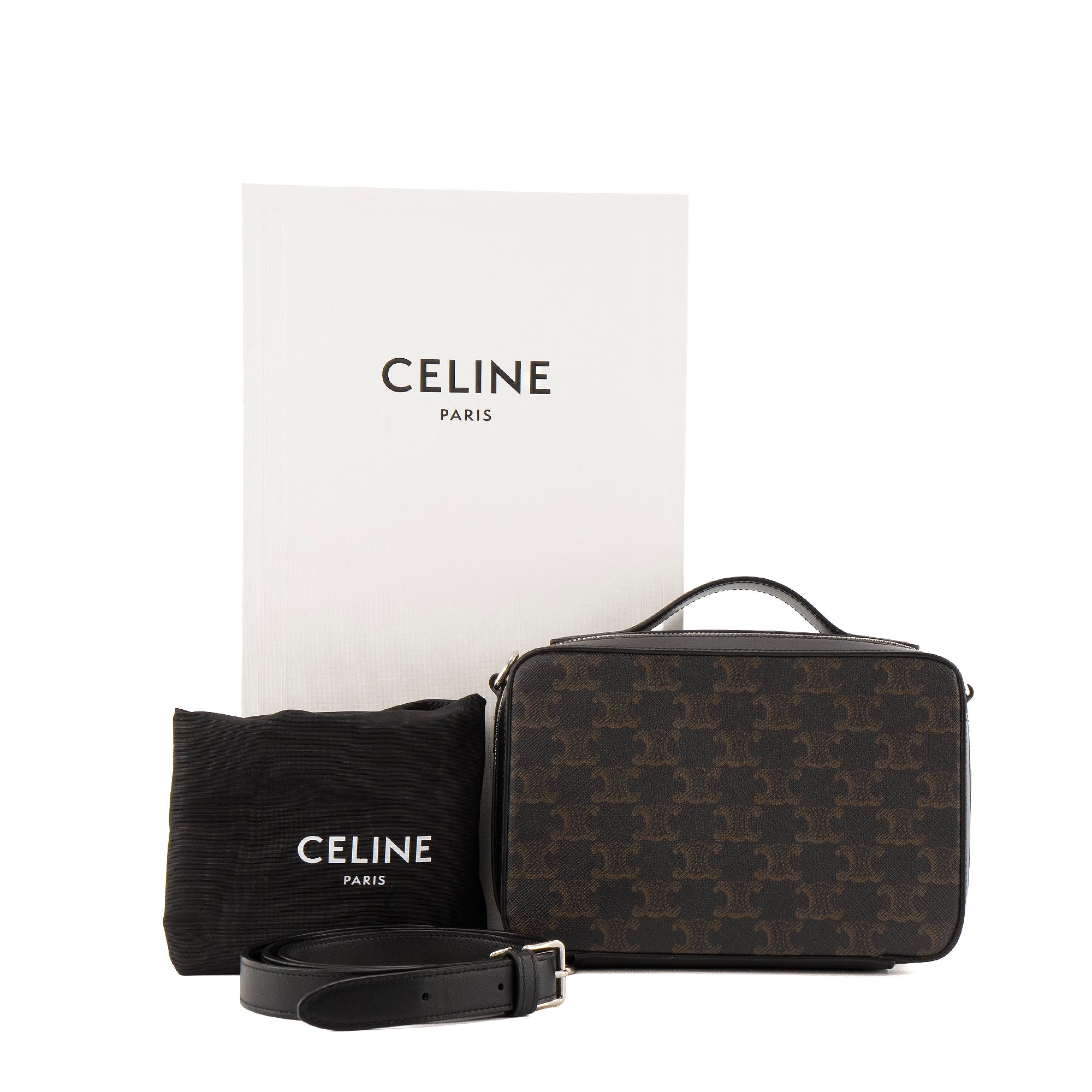 CELINE - Sac à bandoulière Triomphe Celine en cuir noir et toile enduite
