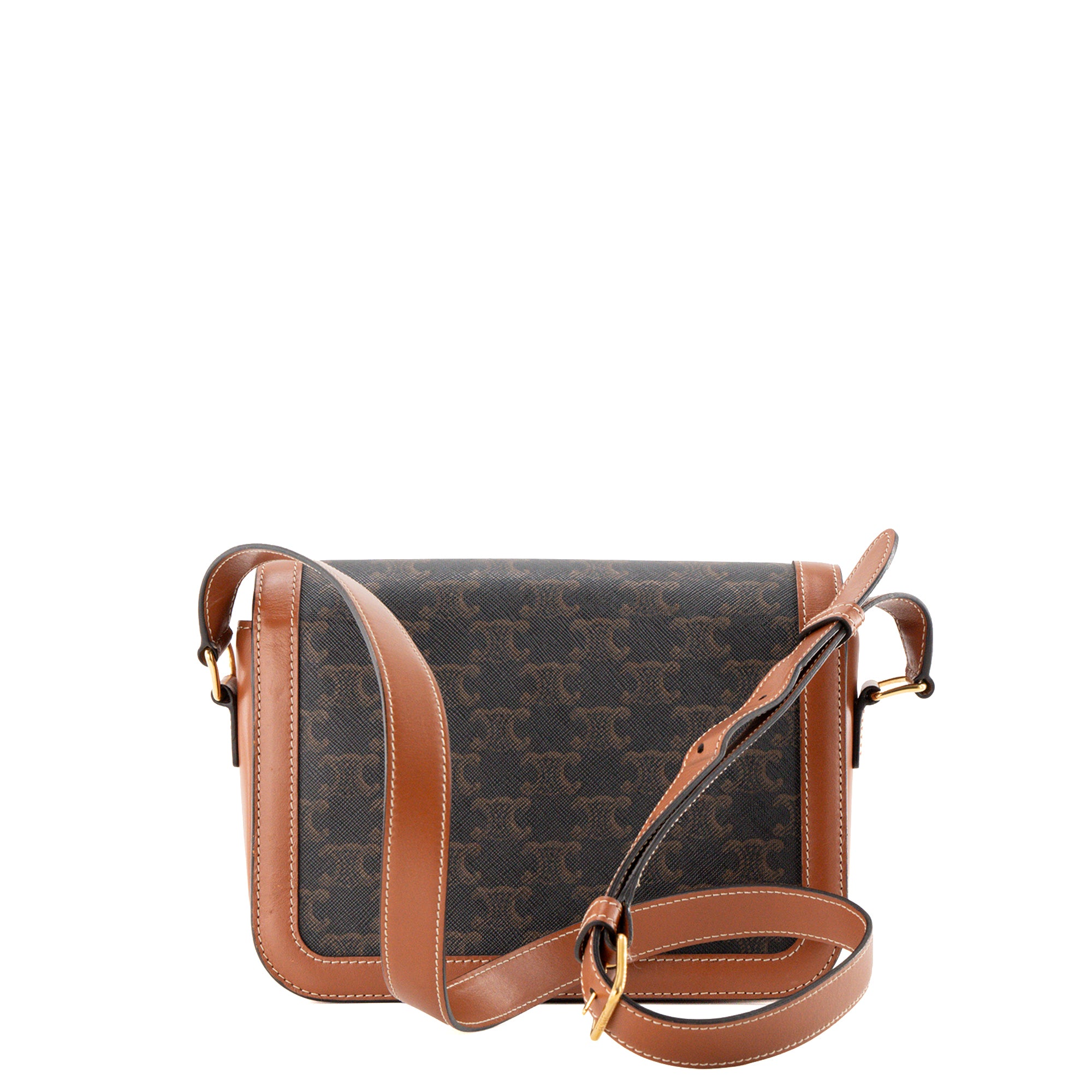 CELINE - Sac à bandoulière Triomphe Celine en toile enduite triomphe marron et cuir tan
