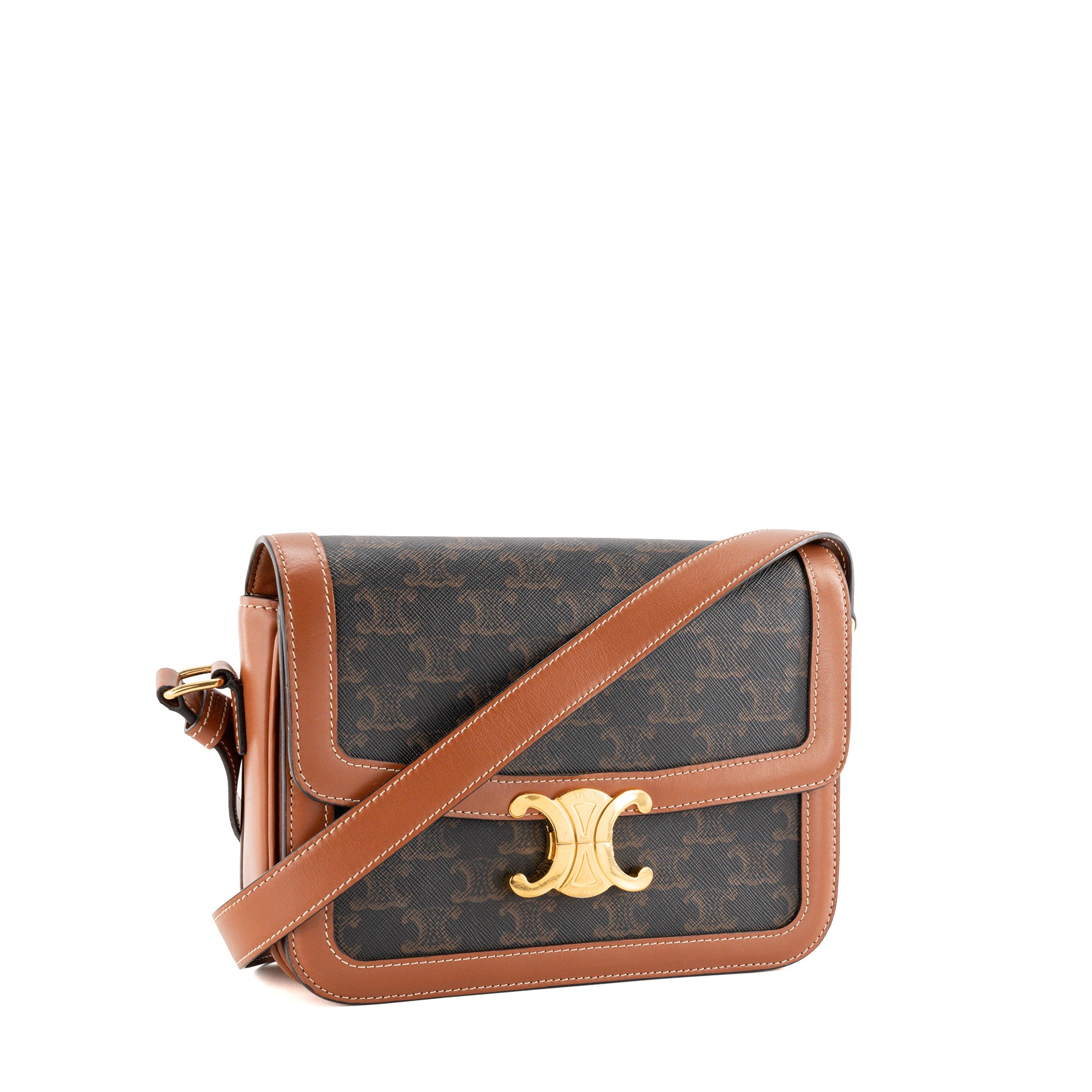 CELINE - Sac à bandoulière Triomphe Celine en toile enduite triomphe marron et cuir tan