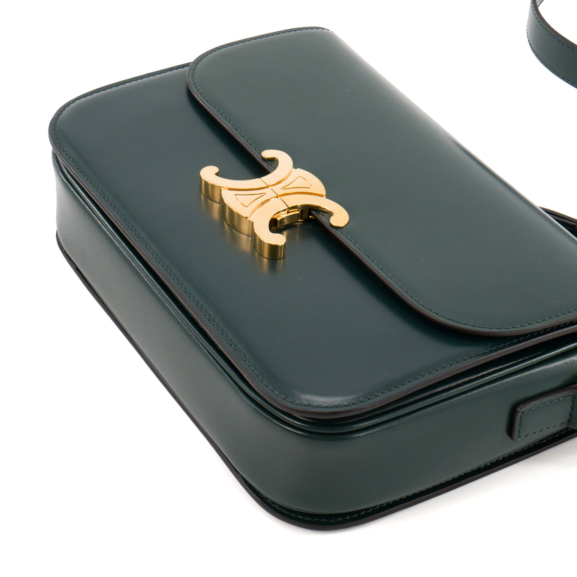 CELINE - Sac à bandoulière Triomphe medium Celine en cuir box vert