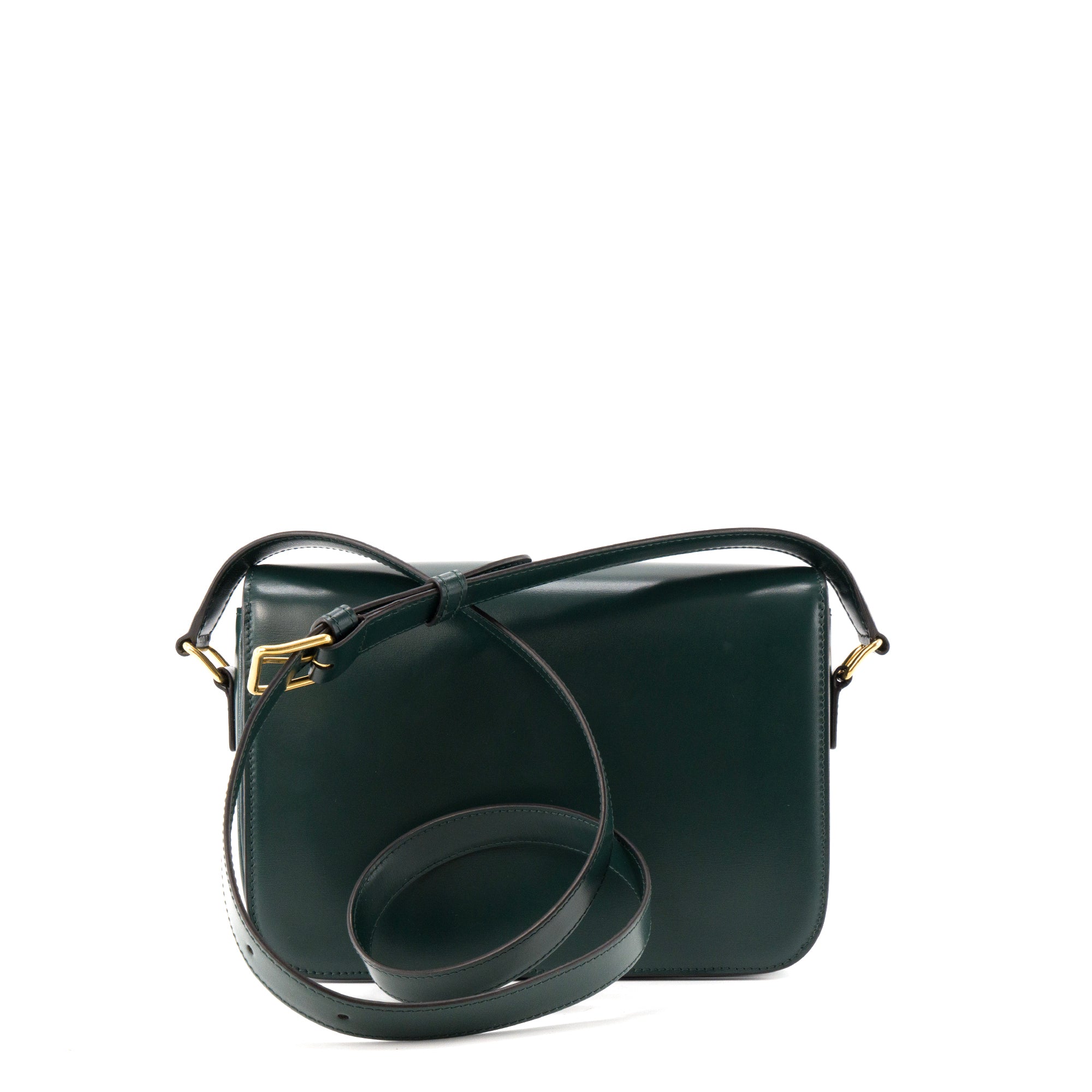 CELINE - Sac à bandoulière Triomphe medium Celine en cuir box vert