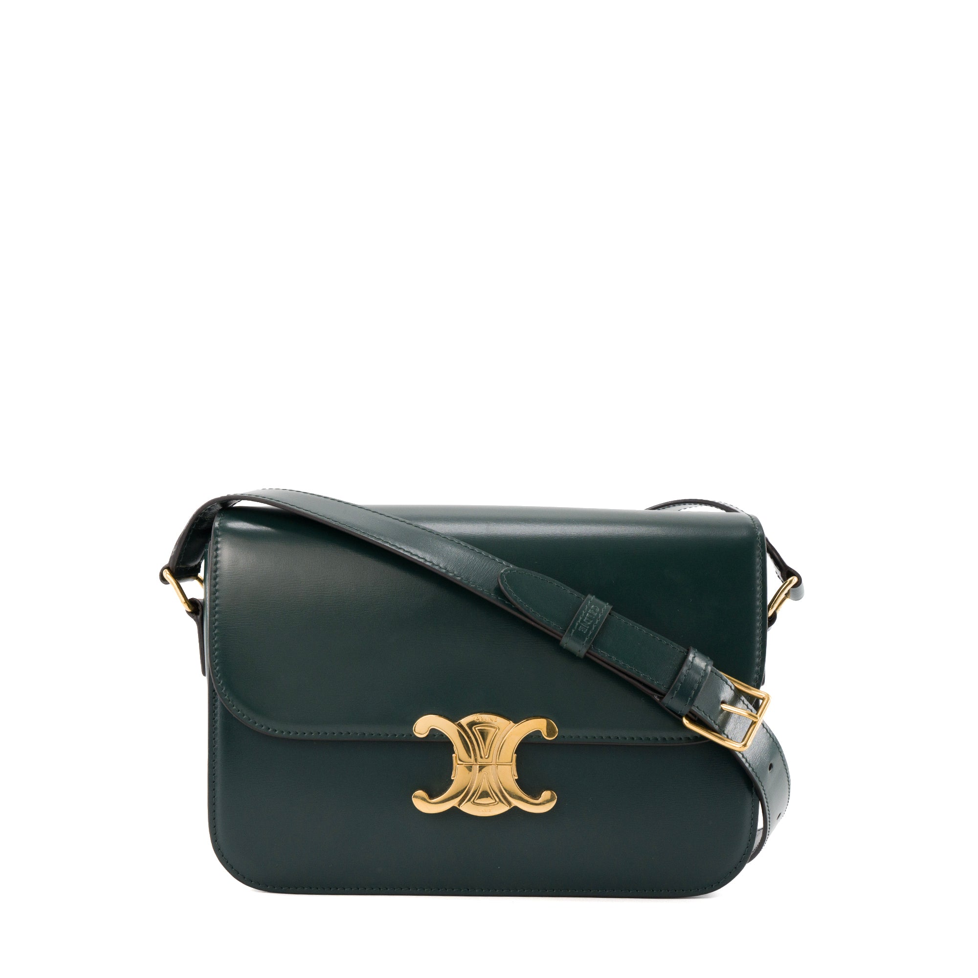 CELINE - Sac à bandoulière Triomphe medium Celine en cuir box vert