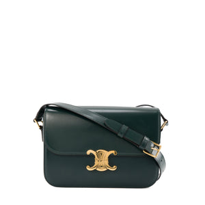 CELINE - Sac à bandoulière Triomphe medium Celine en cuir box vert