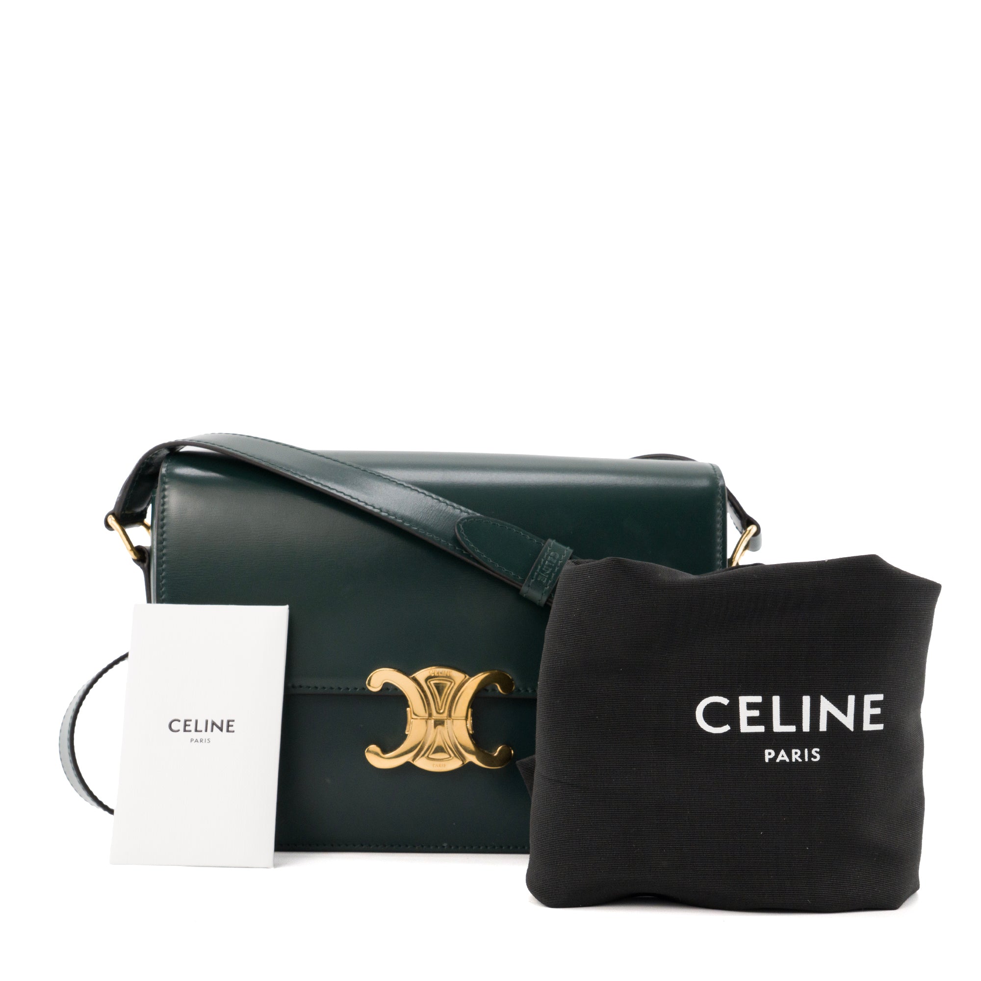CELINE - Sac à bandoulière Triomphe medium Celine en cuir box vert