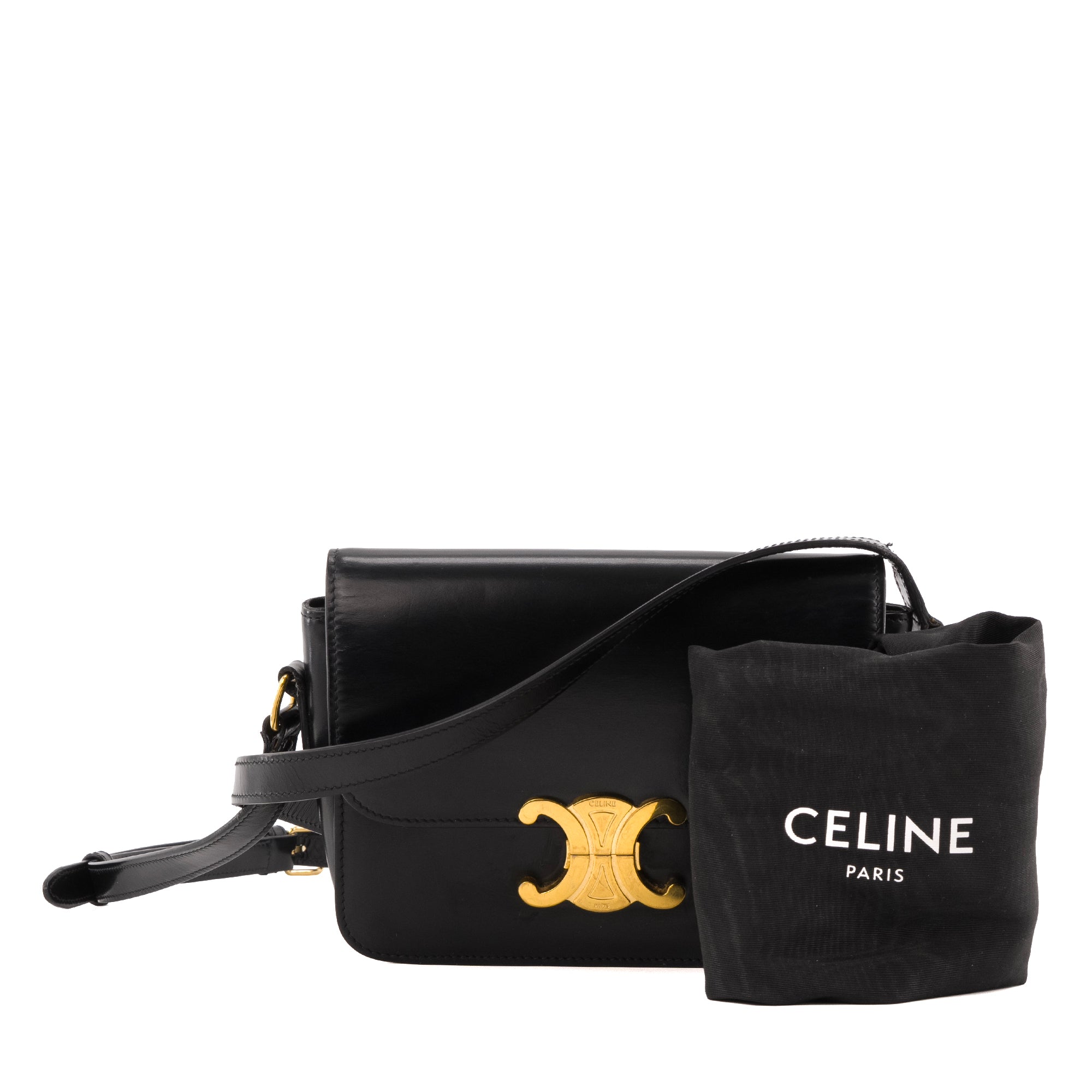 CELINE - Sac à bandoulière Triomphe teen Celine en cuir box noir