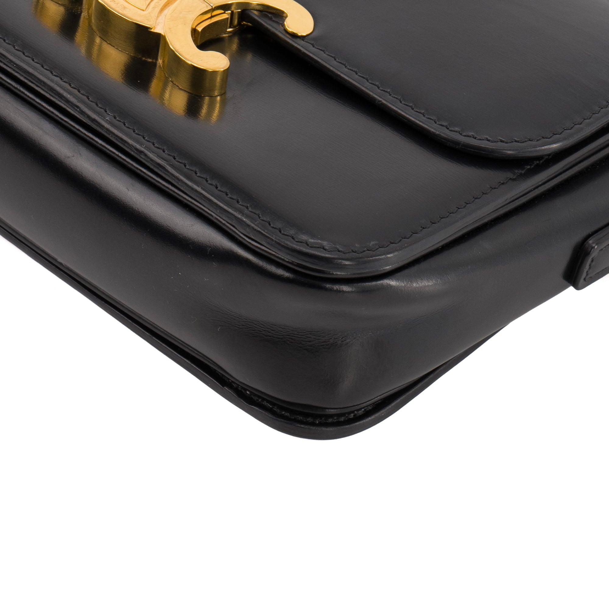 CELINE - Sac à bandoulière Triomphe teen Celine en cuir box noir