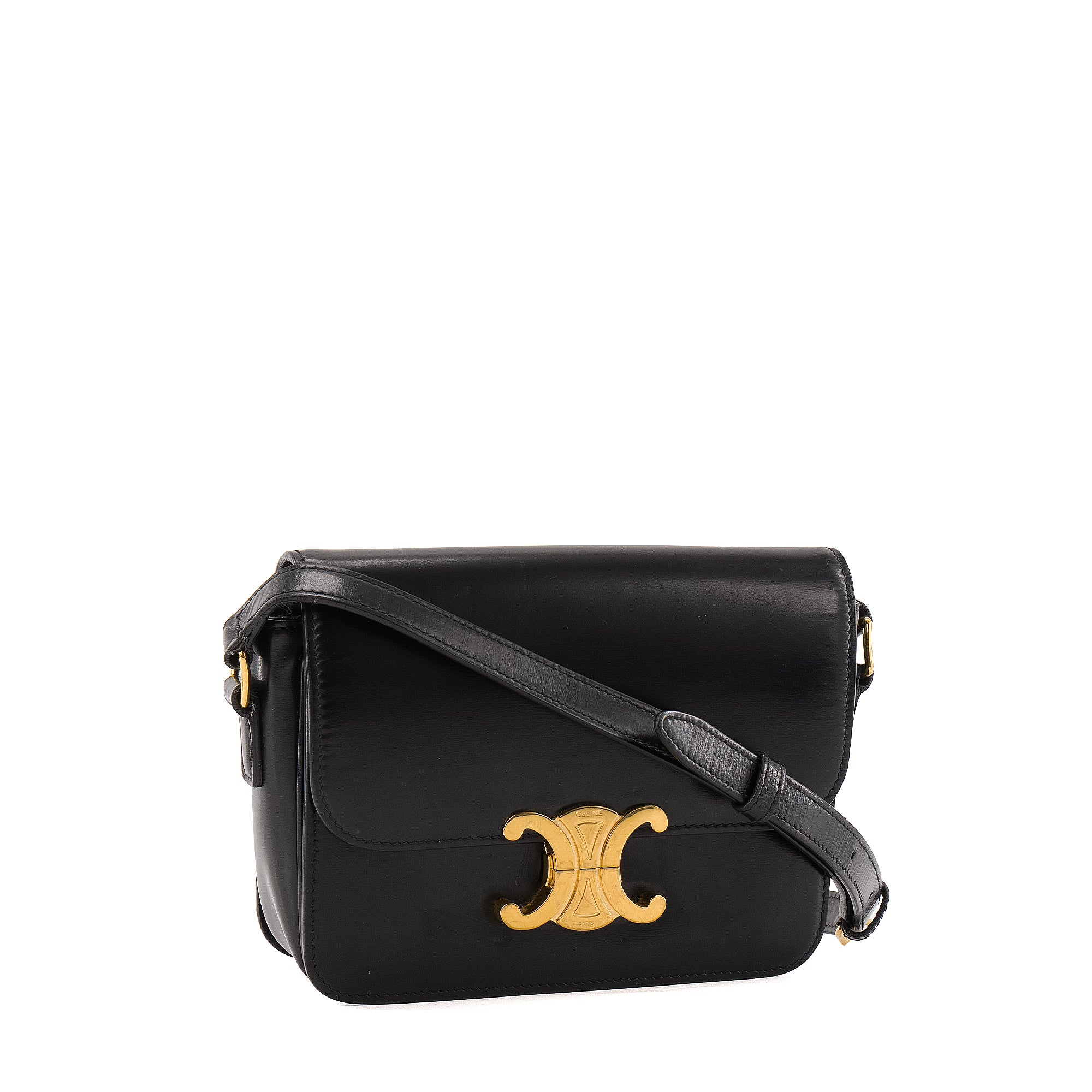 CELINE - Sac à bandoulière Triomphe teen Celine en cuir box noir