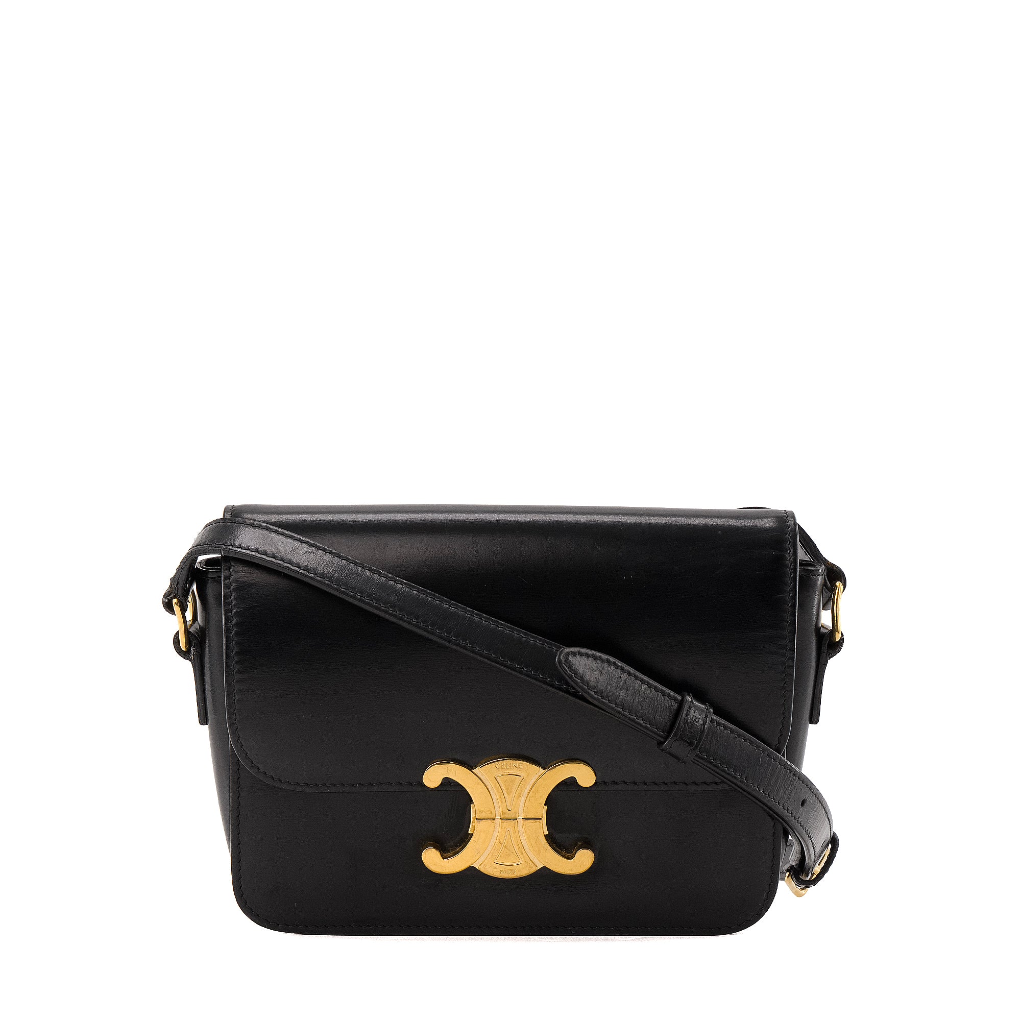 CELINE - Sac à bandoulière Triomphe teen Celine en cuir box noir