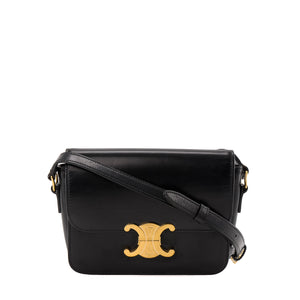 CELINE - Sac à bandoulière Triomphe teen Celine en cuir box noir