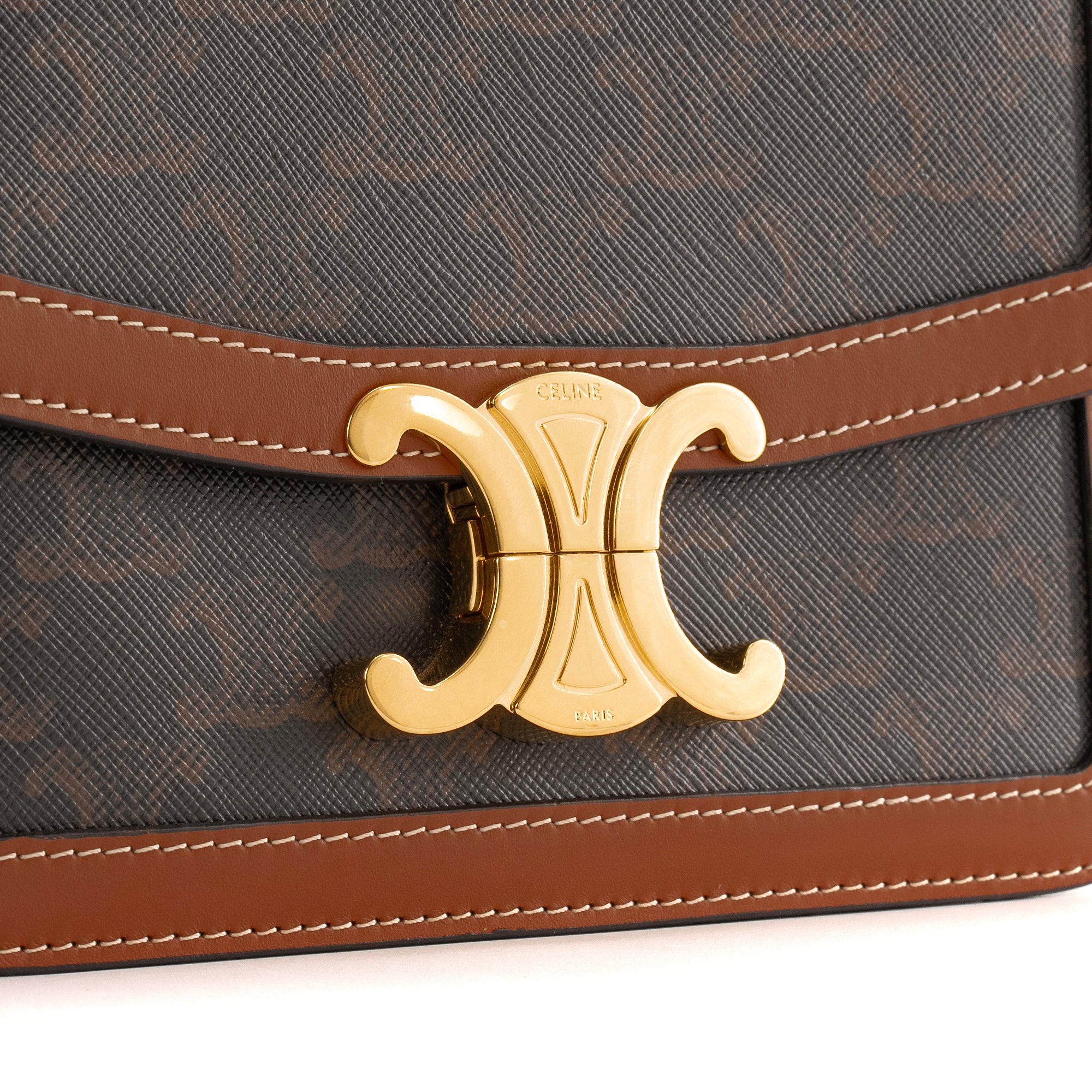 CELINE - Sac à bandoulière Triomphe teen Celine en toile enduite monogrammée et cuir tan