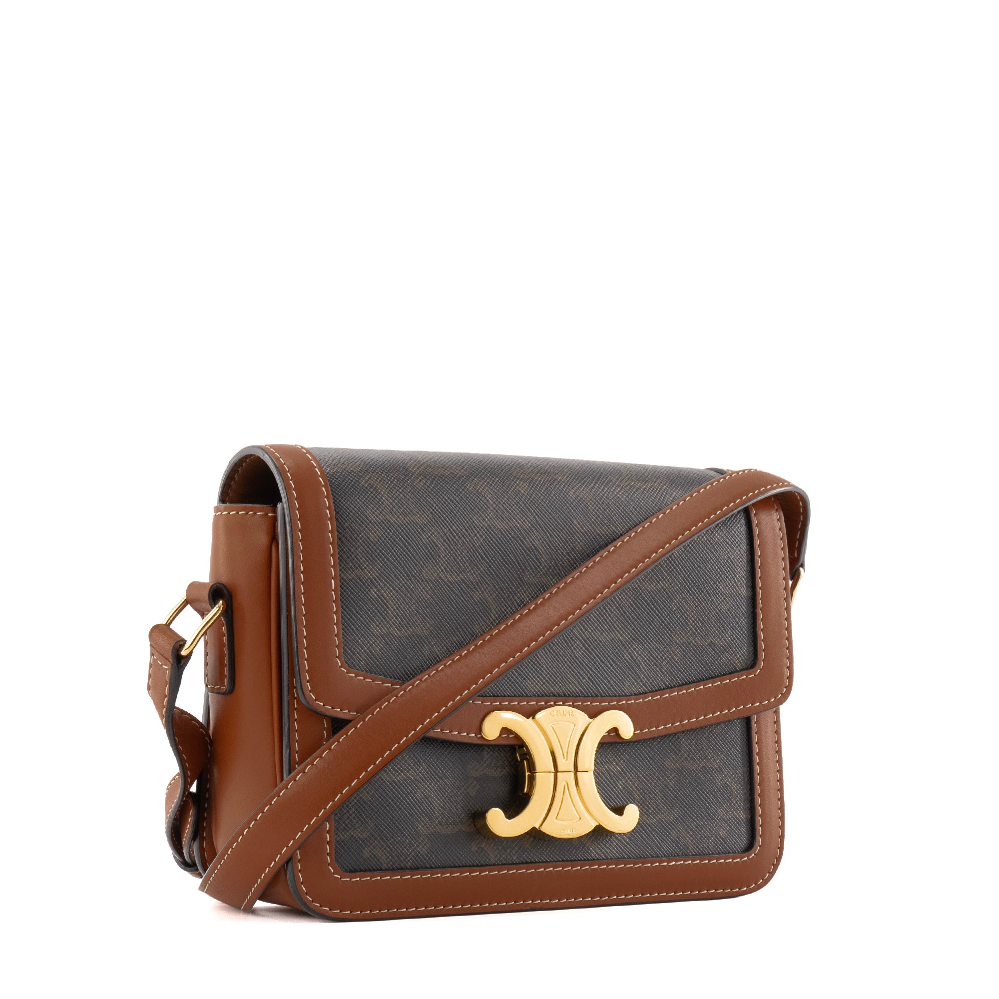 CELINE - Sac à bandoulière Triomphe teen Celine en toile enduite monogrammée et cuir tan