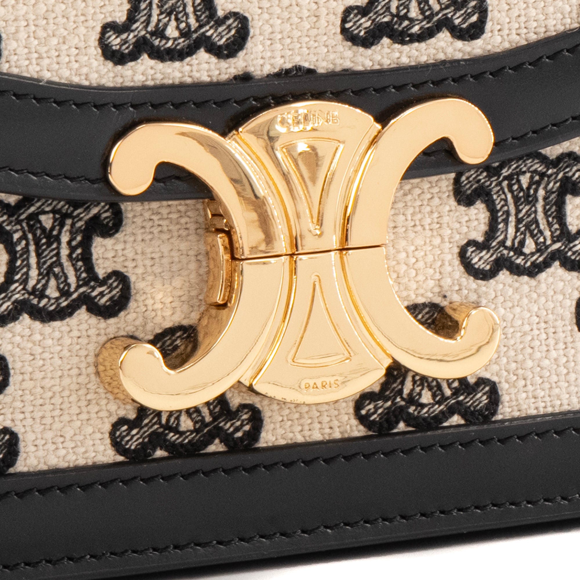 CELINE - Sac à bandoulière Triomphe Teen Celine en toile et cuir noir