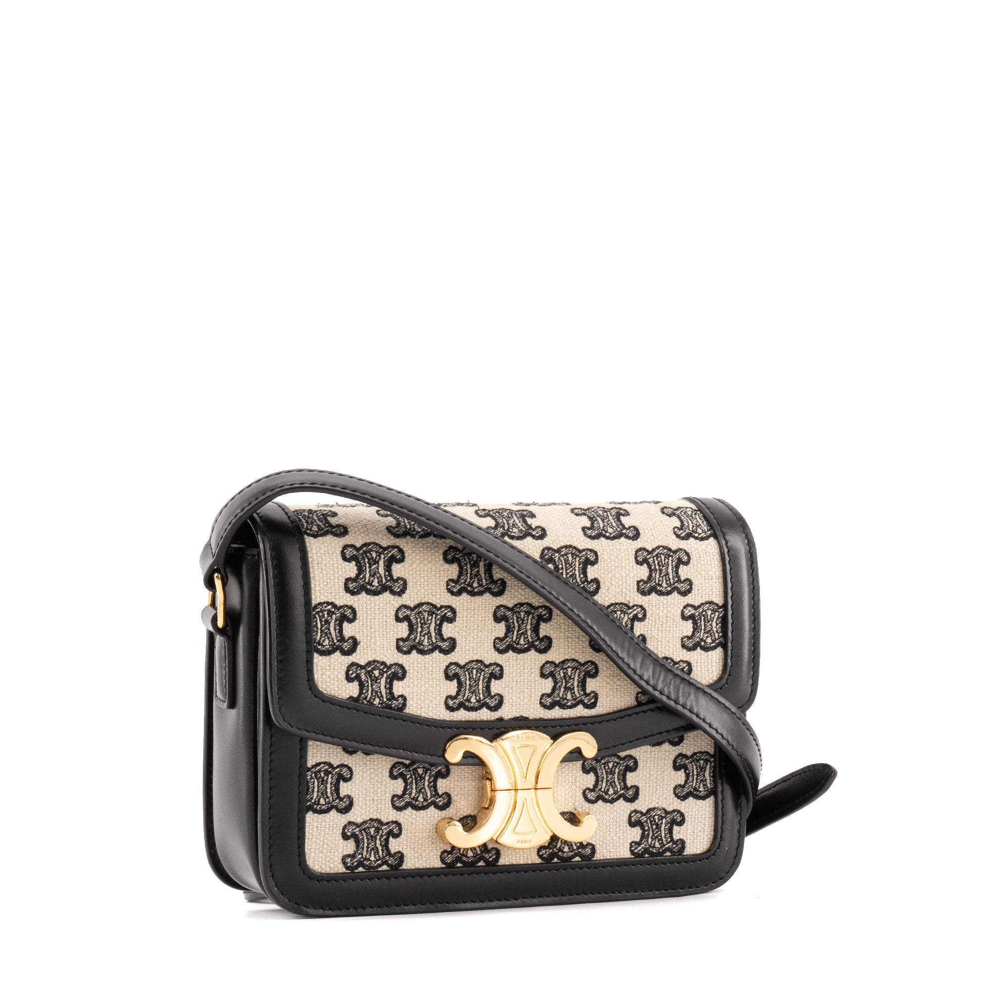 CELINE - Sac à bandoulière Triomphe Teen Celine en toile et cuir noir