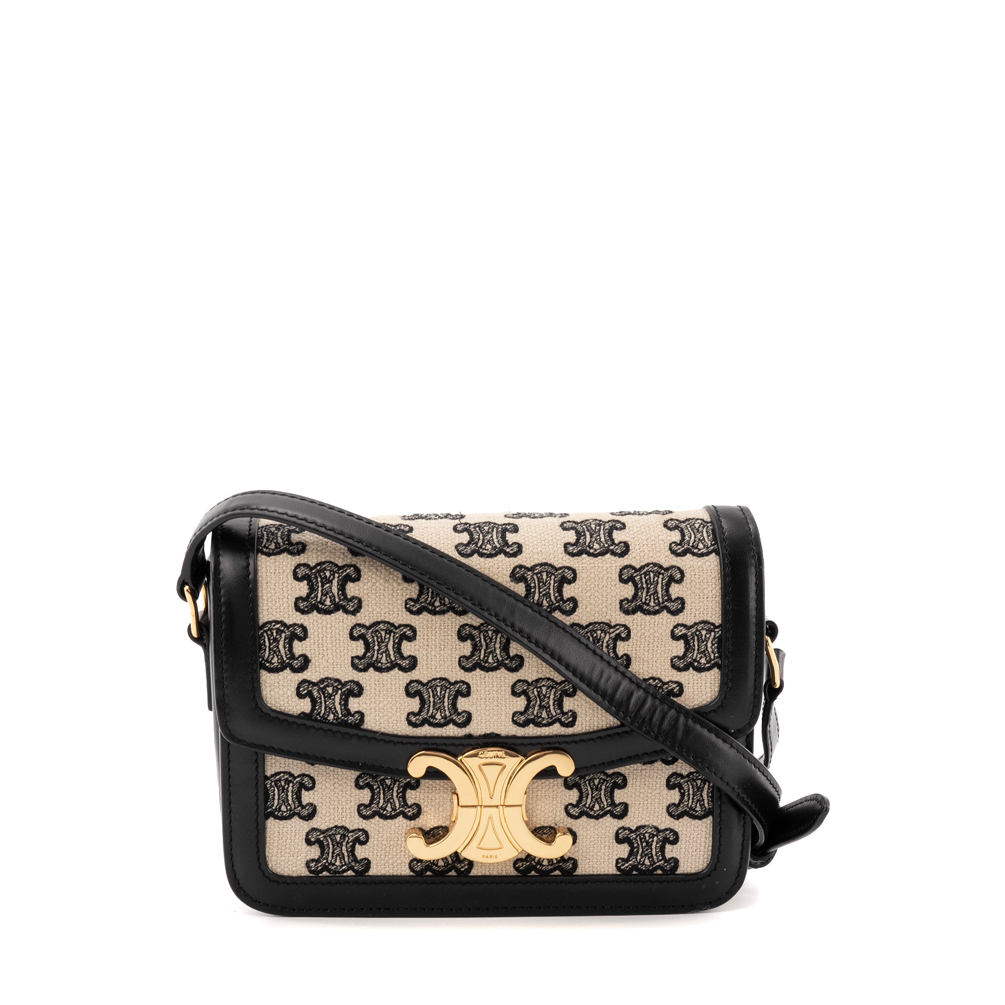 CELINE - Sac à bandoulière Triomphe Teen Celine en toile et cuir noir