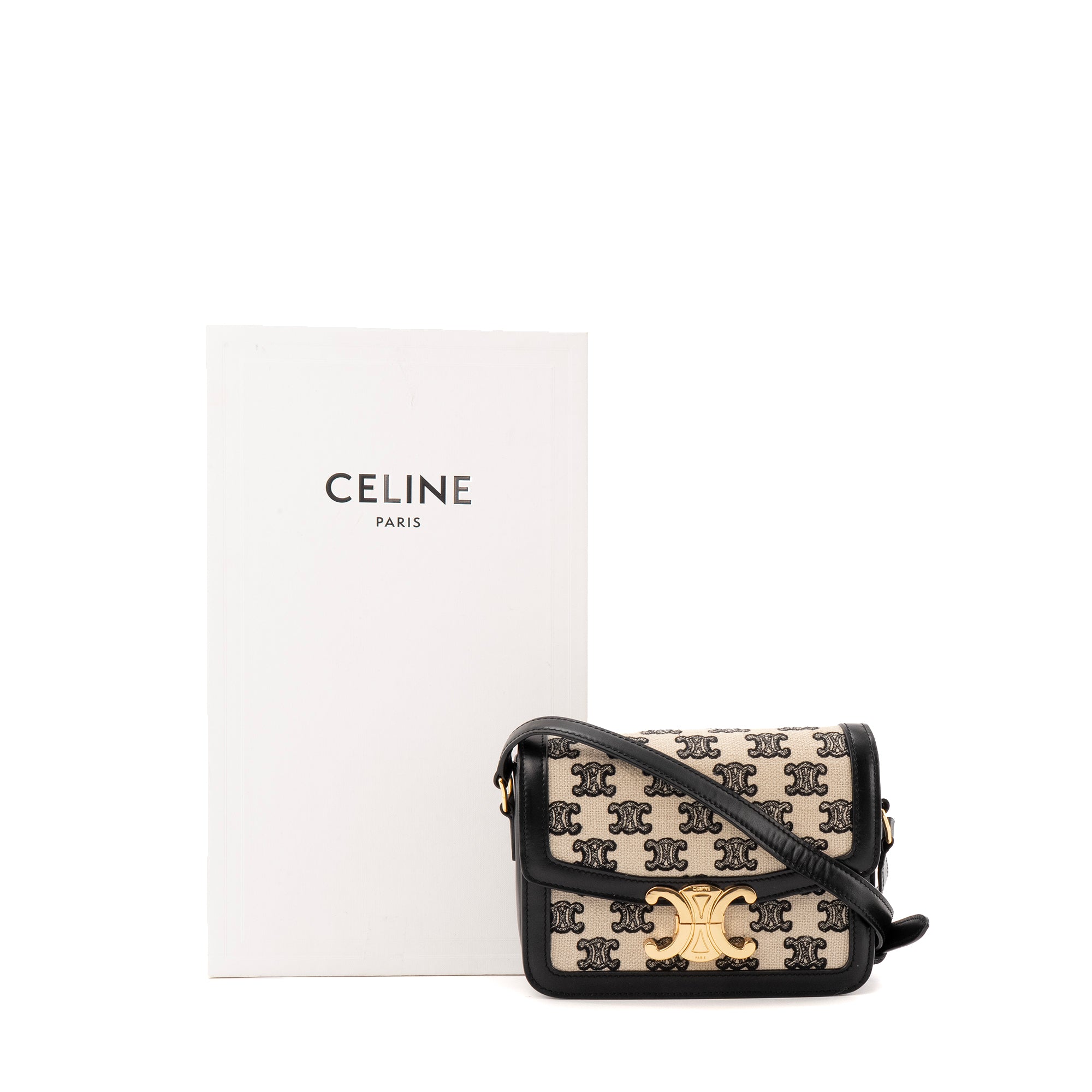 CELINE - Sac à bandoulière Triomphe Teen Celine en toile et cuir noir