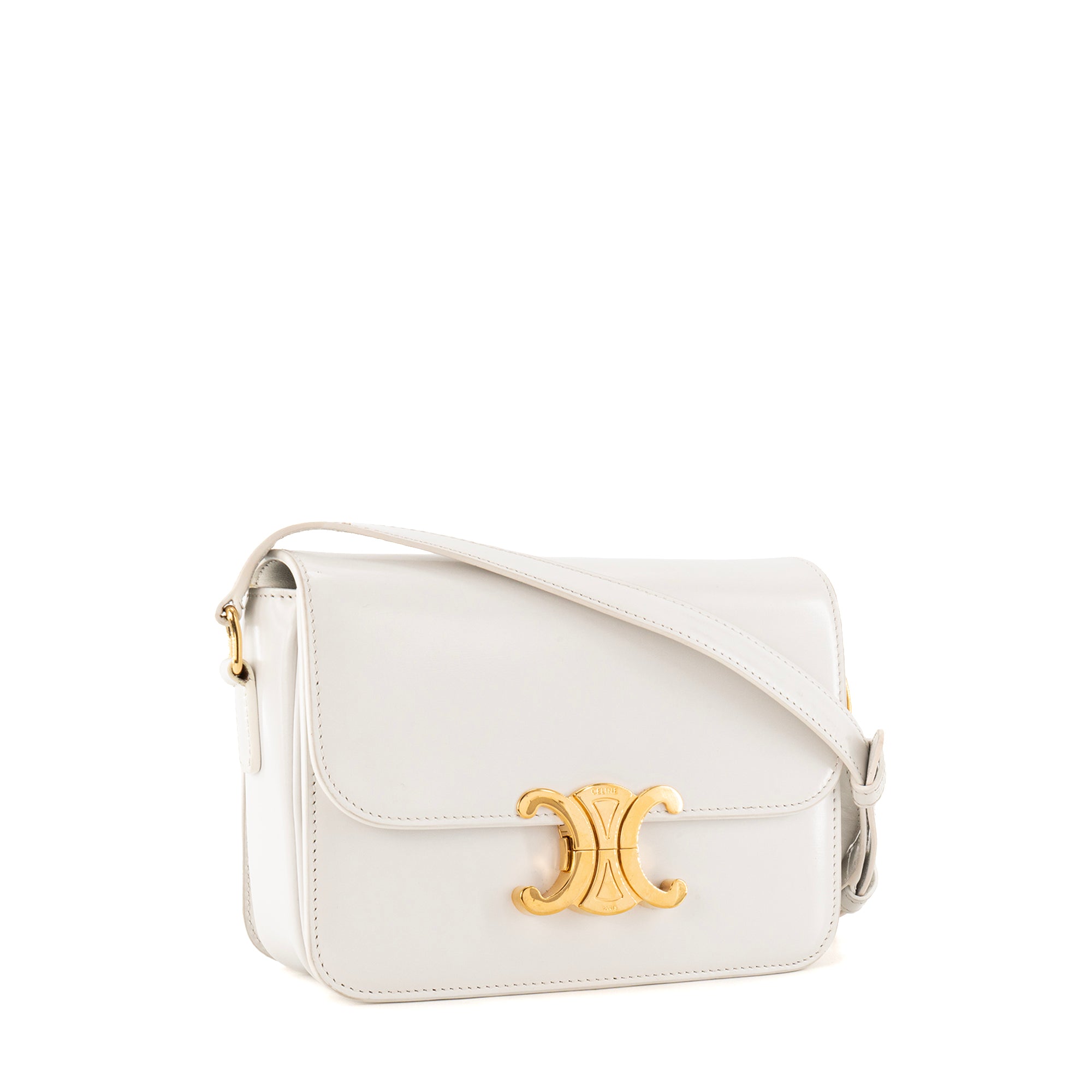 CELINE - Sac à bandoulière Triomphe teen en cuir box blanc artique