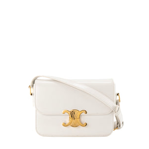 CELINE - Sac à bandoulière Triomphe teen en cuir box blanc artique