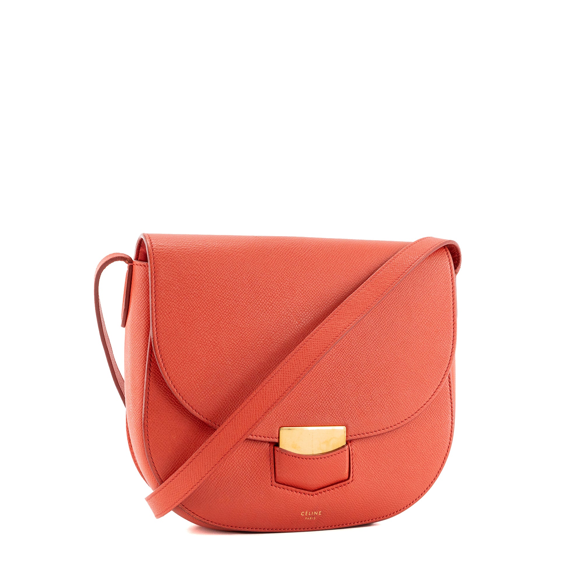 CELINE - Sac à bandoulière Trotteur Celine en cuir grainé orange