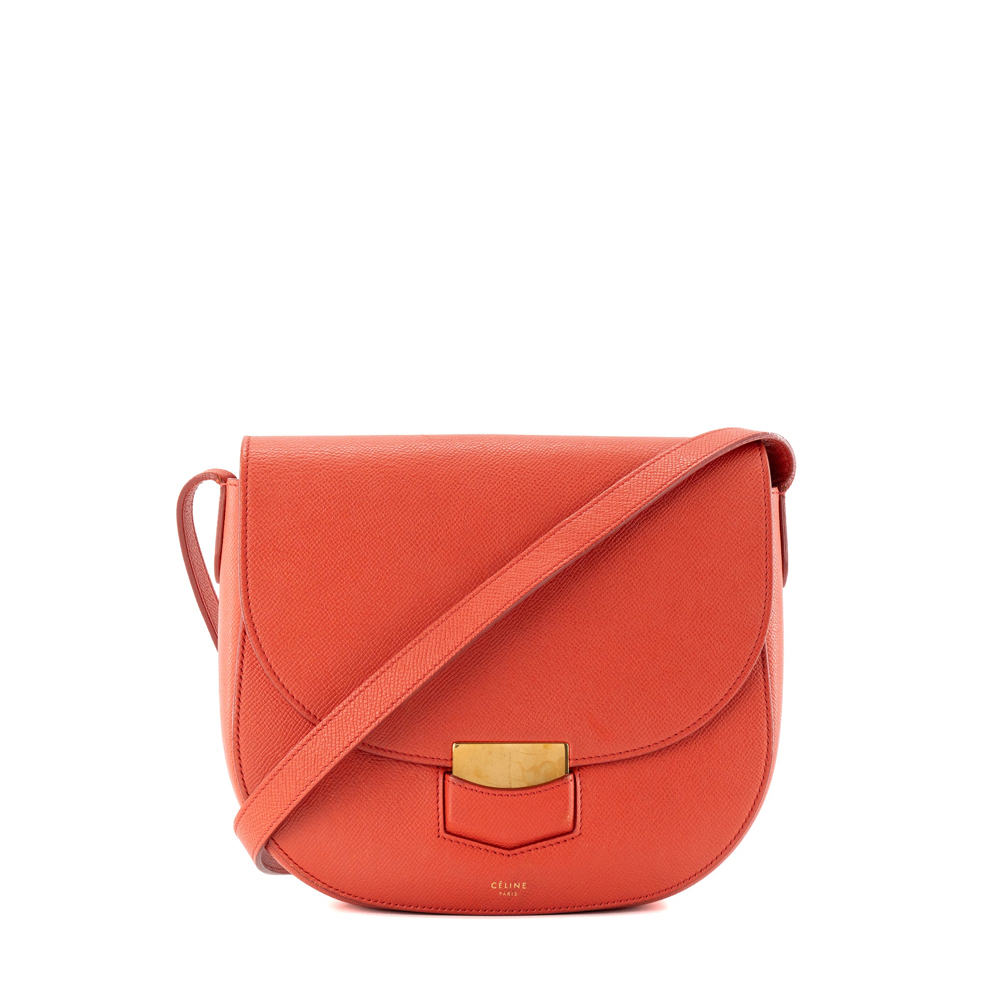 CELINE - Sac à bandoulière Trotteur Celine en cuir grainé orange