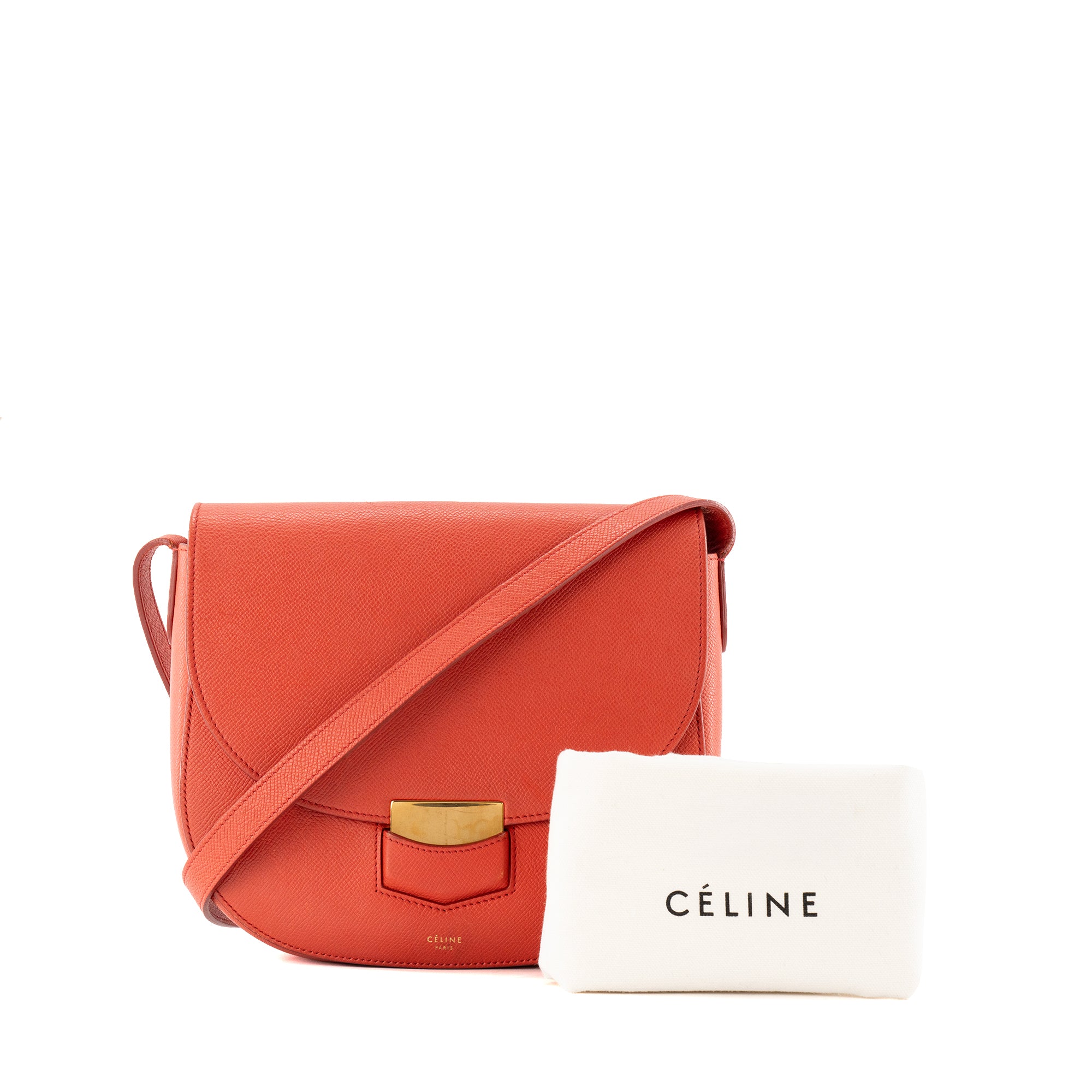 CELINE - Sac à bandoulière Trotteur Celine en cuir grainé orange